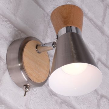 etc-shop LED Wandleuchte, Leuchtmittel inklusive, Warmweiß, Farbwechsel, Chrom Wand Lampe Arbeits Zimmer Fernbedienung Holz Strahler