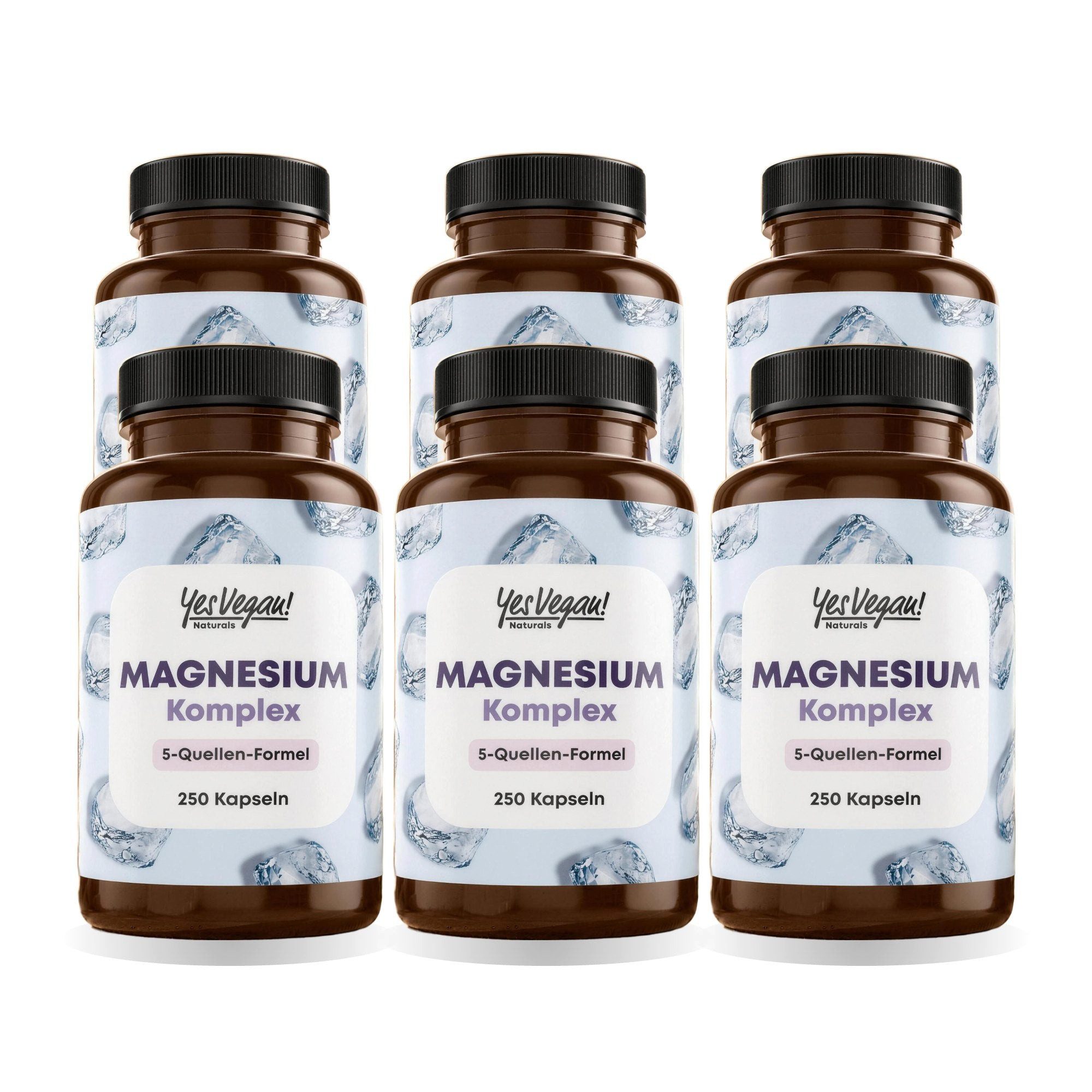Yes Vegan Magnesium Komplex mit Bisglycinat, Citrat, Malat Kapseln, 6 er Spar-Set à 250 St., vegan, laktosefrei, glutenfrei
