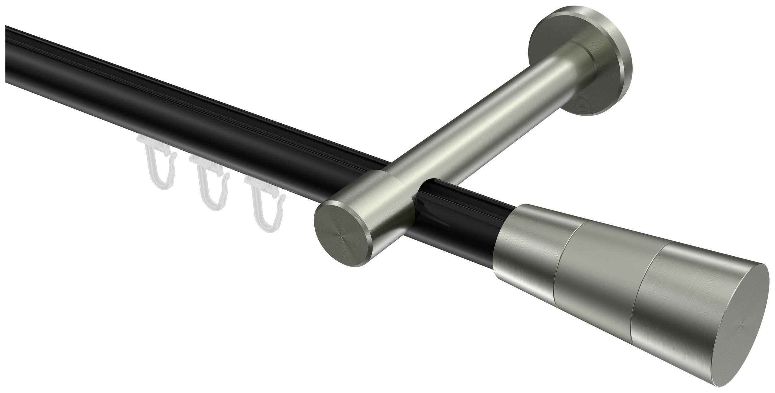 INTERDECO Innenlaufschiene Prestige Tanara, Ø 20 mm, 1-läufig, Fixmaß, kürzbar, Wandmontage, Aluminium, Schwarz / Edelstahl-Optik / Bicolor