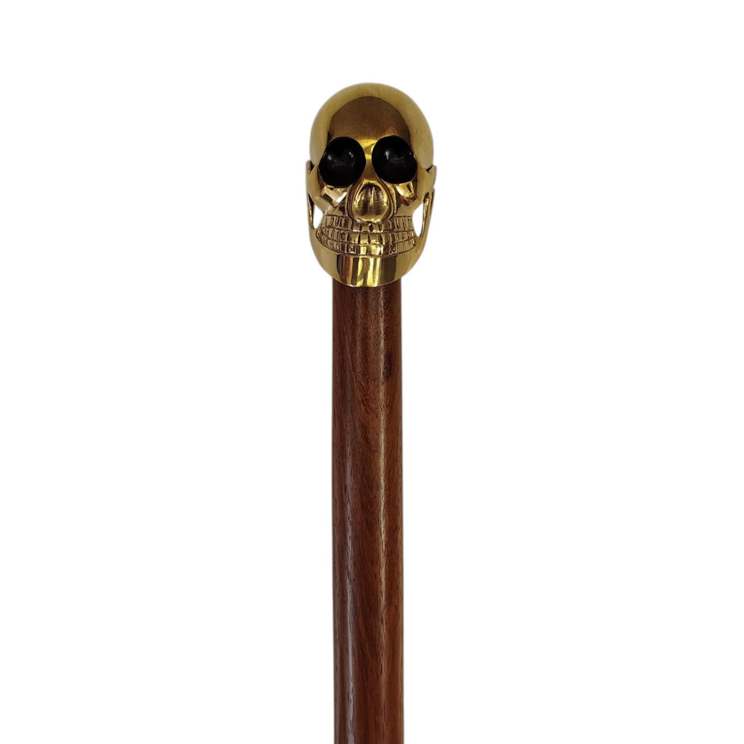 FTWdesign Frackstock Totenkopf Spazierstock aus Holz mit goldenem Griff aus Metall