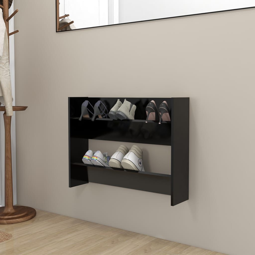 vidaXL Schrankmodule Wand-Schuhschrank Schwarz 80x18x60 cm Holzwerkstoff günstig online kaufen