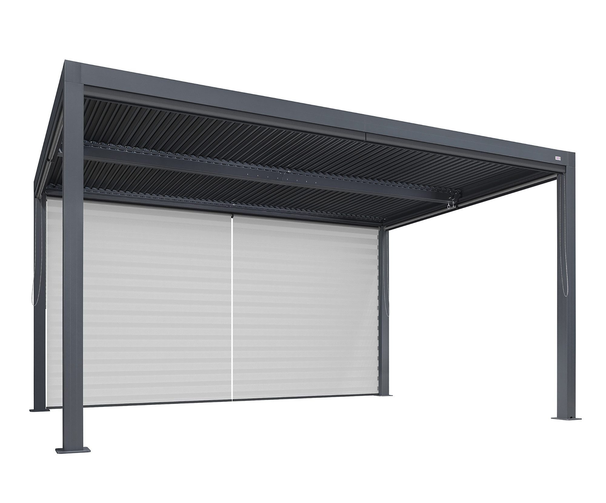 PURPLE LEAF Pergola Lamellenpergola aus Aluminium mit Lamellendach und Sonnenrollo, (Komplettset, 1 Pergola + 1 Seitenrollo für die Längsseite), Lamellendach verstellbar; inkl. Seitenrollo