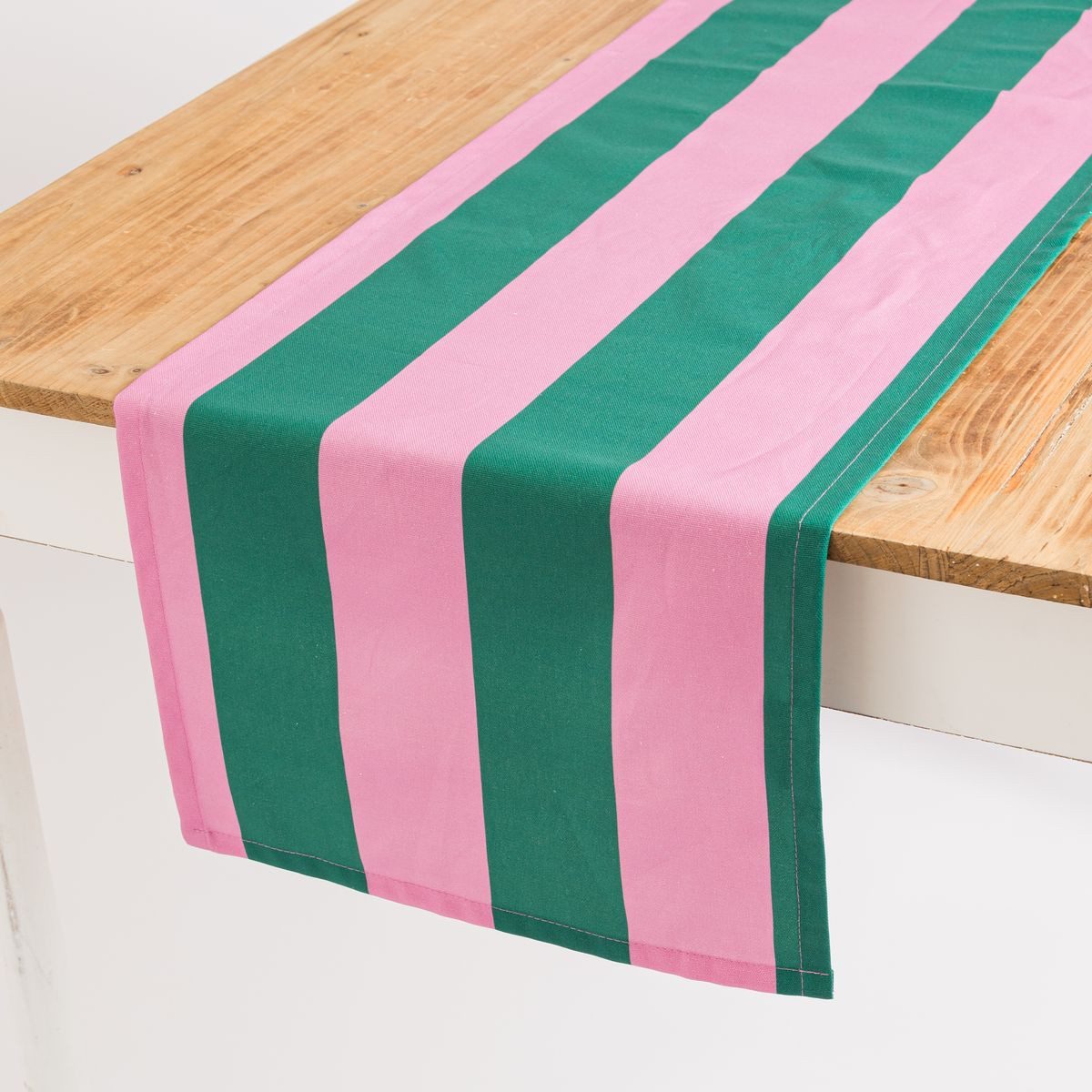 SCHÖNER LEBEN. Tischläufer Tischläufer Streifen dunkelgrün pink 40x160cm von SCHÖNER LEBEN., handmade
