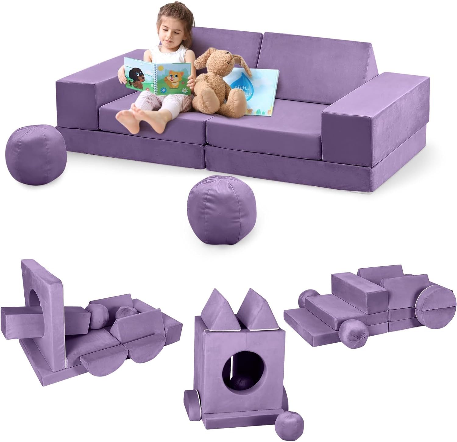 GarveeMore Kindersofa 12-teiliges,modulares Spielsofa für Kinder Förderung Kreativität, Ecksofa für Schlafzimmer- und Spielzimmermöbel zum Schlafen und Lesen