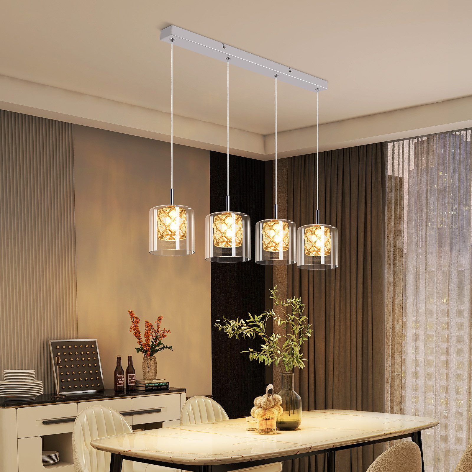 ZMH Pendelleuchte Esszimmer 3/4/5 Flammig zilver Vintage Hängeleuchte Moder günstig online kaufen