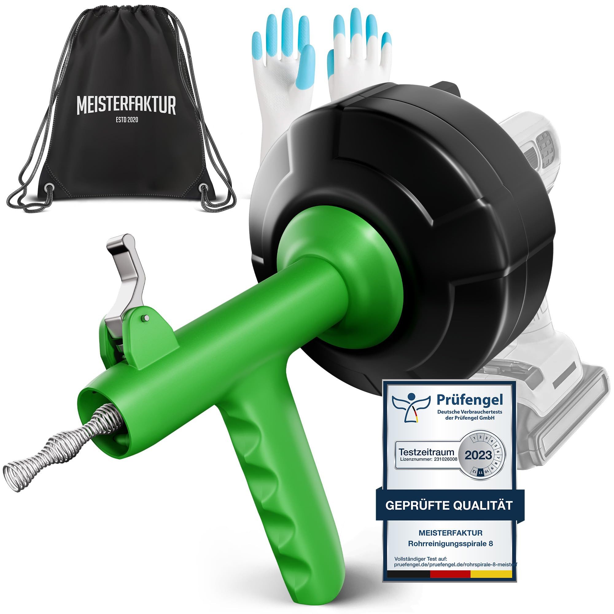 Meisterfaktur Rohrreinigungsspirale Automatik Funktion - Abflussspirale mit automatischer Zuführung, L: 750 cm, ∅ 66 mm, Die Rohrspirale für echte Heimwerker!