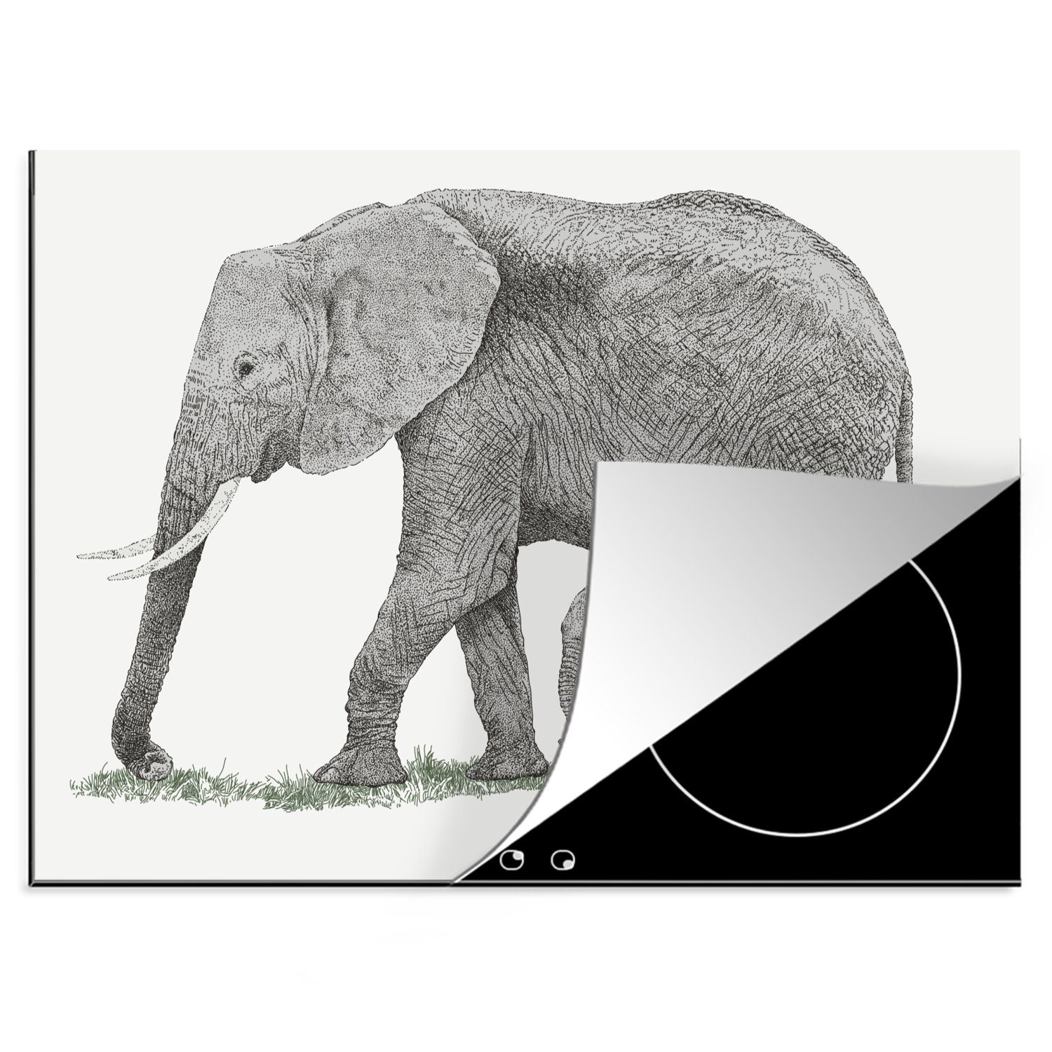 cm, - nutzbar, tlg), MuchoWow Elefant Illustration (1 Vinyl, Baby, 70x52 - Herdblende-/Abdeckplatte Ceranfeldabdeckung Mobile Arbeitsfläche