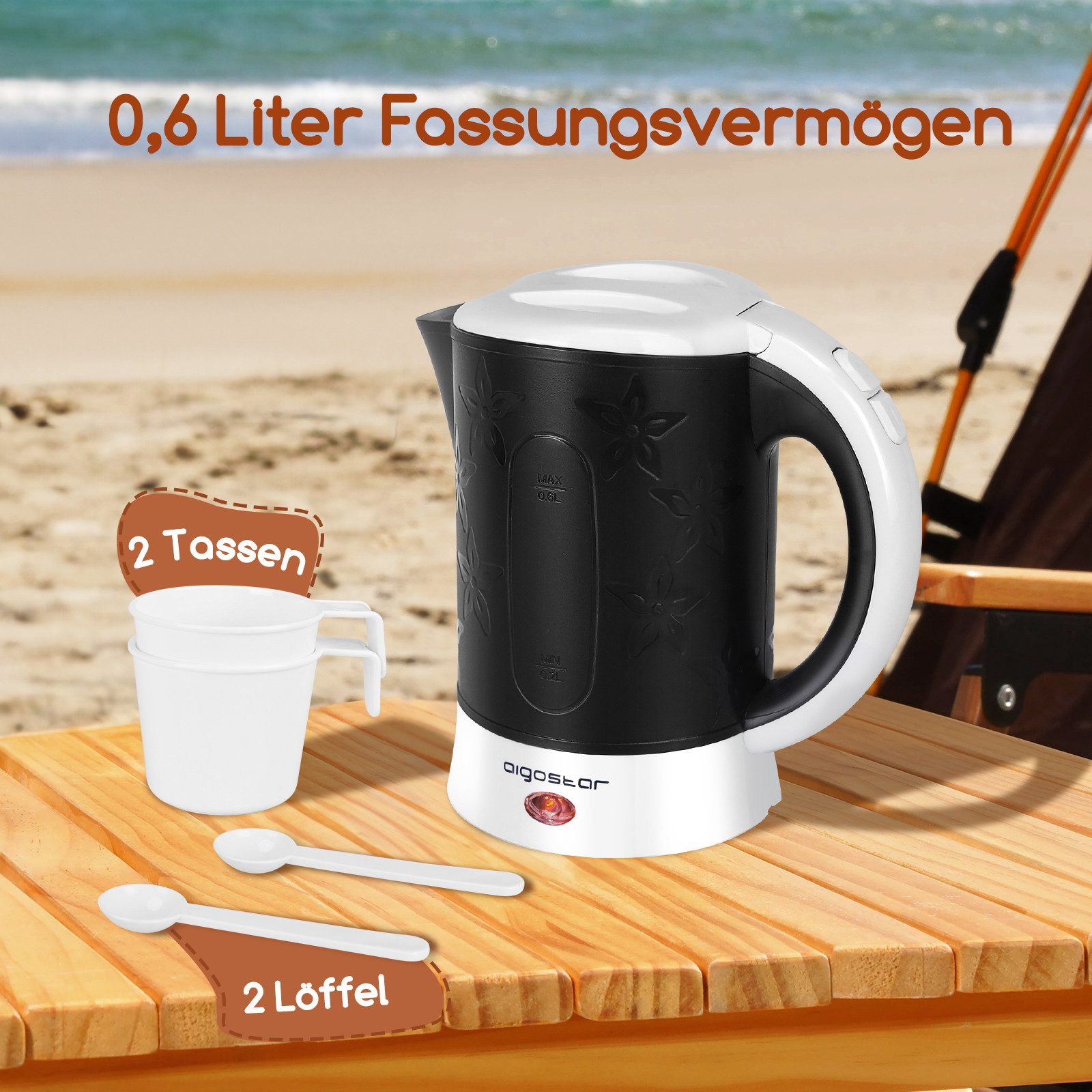 Aigostar Wasserkocher Aigostar - Kleiner Wasserkocher 0,6 L, 2 Tassen und 2 Teelöffel, Kleiner Wasserkocher 0,6 L, 2 Tassen und 2 Teelöffel – Bild 2 von 5