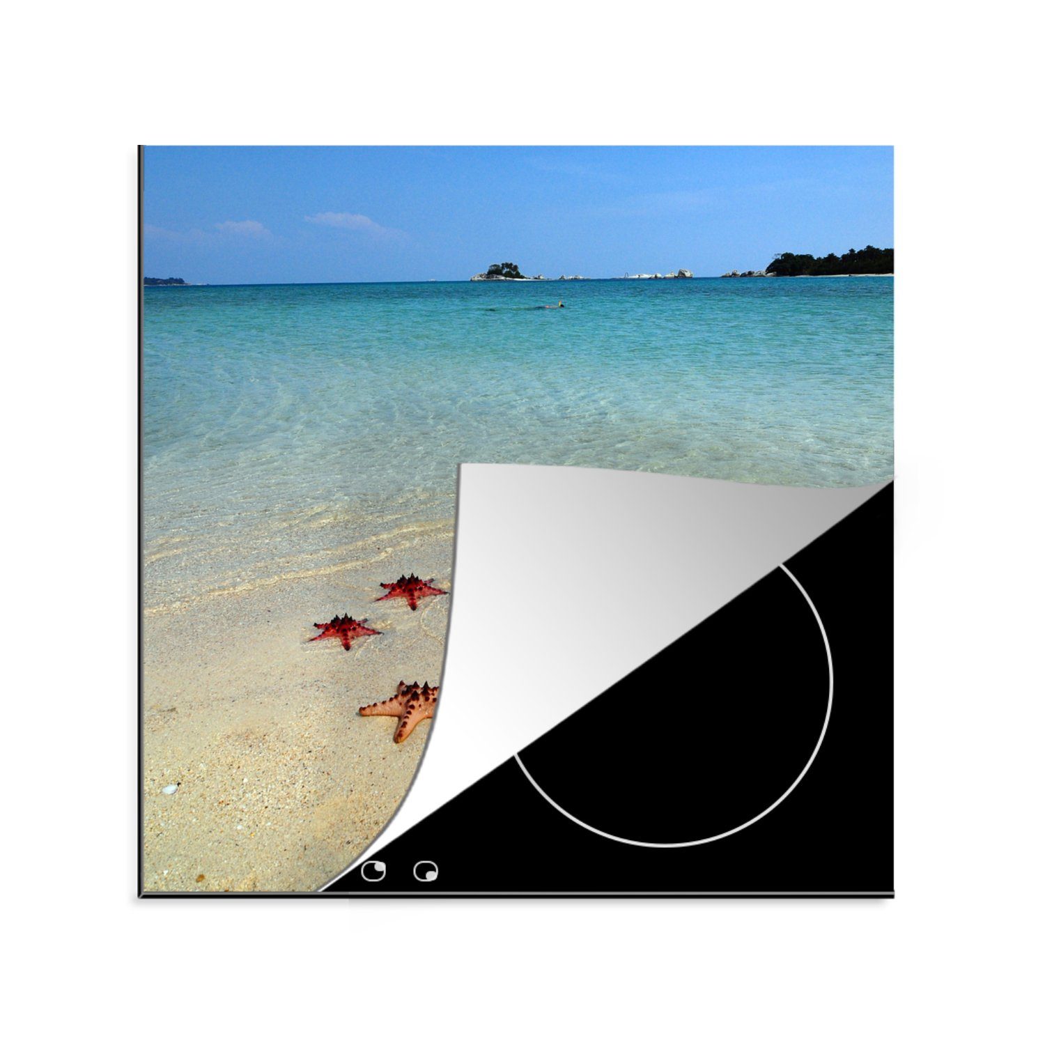 MuchoWow Herdblende-/Abdeckplatte Seestern - Meer - Insel, Vinyl, (1 tlg), 78x78 cm, Ceranfeldabdeckung, Arbeitsplatte für küche