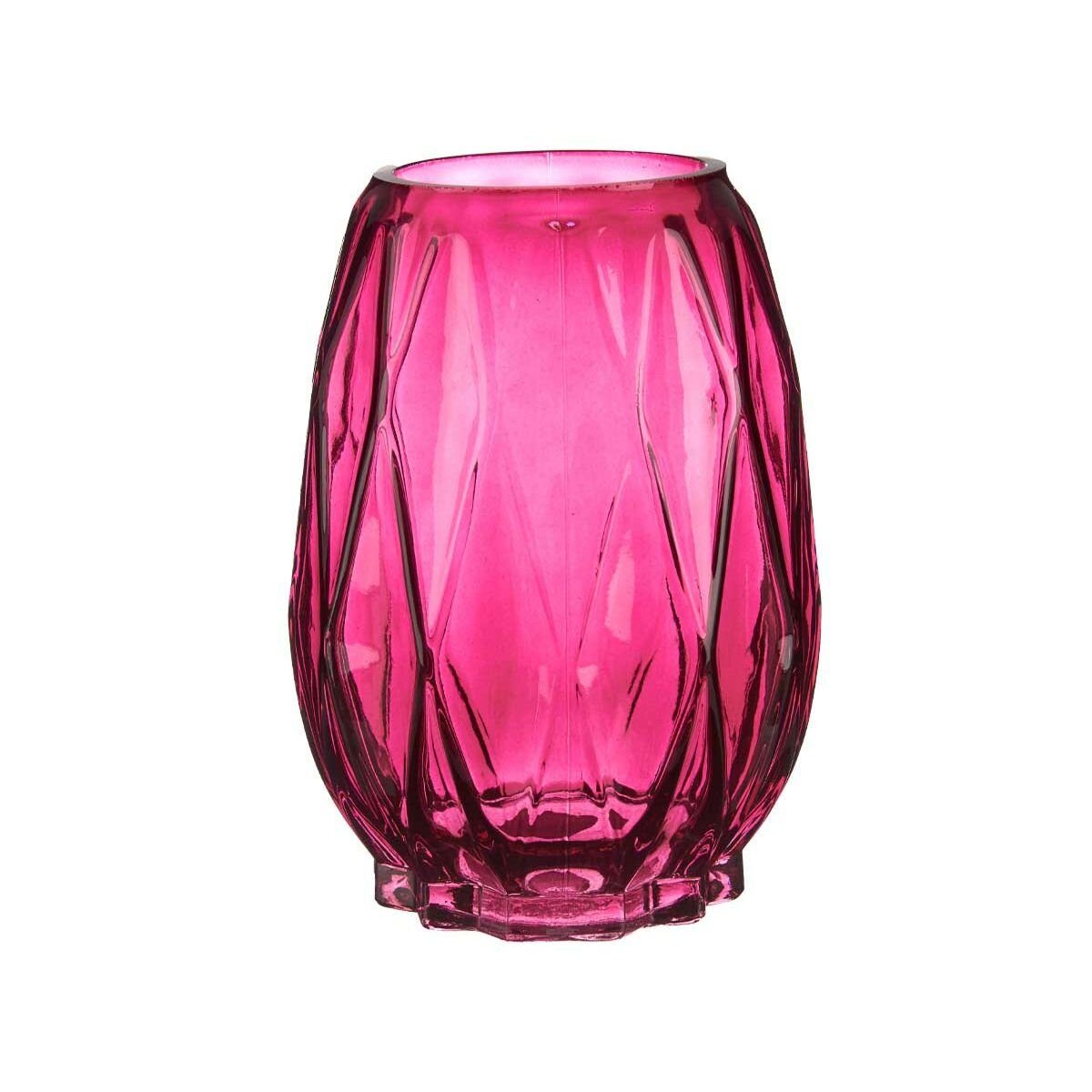 Gift Decor Dekovase x 13,5 x 19 Rhombusse Vase cm Glas 13,5 Stück Rosa 6 Schnitzerei