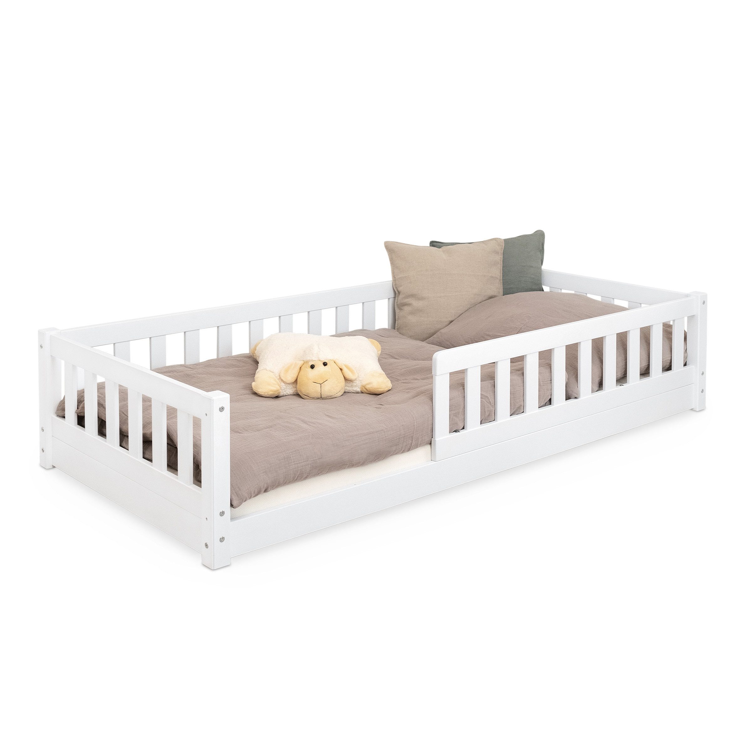 Ehrenkind Kinderbett Bodenbett Lille aus massivem Kiefernholz mit Rausfallschutz (Hochwertiges Kinderbett aus FSC® zertifziertem Holz / Bodenbett in 90x200, Montessori Kinderbett), Bodenbett, aus FSC zertifiziertem Holz