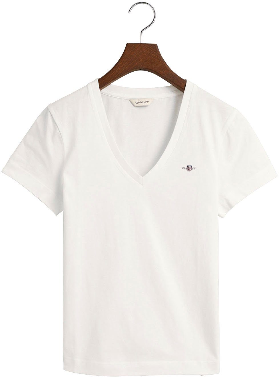 Gant T-Shirt REG SHIELD KA V-NECK T-SHIRT mit einer kleinen Logostickerei auf der Brust White