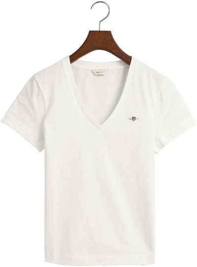 Gant T-Shirt REG SHIELD KA V-NECK T-SHIRT mit einer kleinen Logostickerei auf der Brust