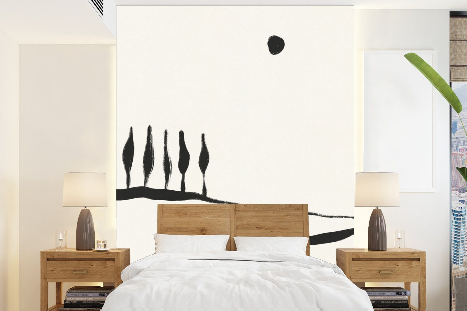 MuchoWow Fototapete Landschaft - Abstrakt - Schwarz und weiß, Matt, bedruckt, (4 St), Montagefertig Vinyl Tapete für Wohnzimmer, Wandtapete