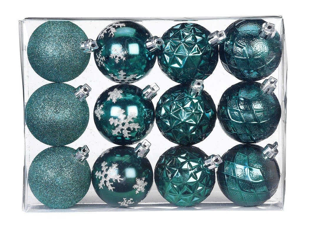 Christbaumschmuck Inge's Weihnachtskugeln 12 Stk. 6 cm Petrol, Kunststoff, bruchfest