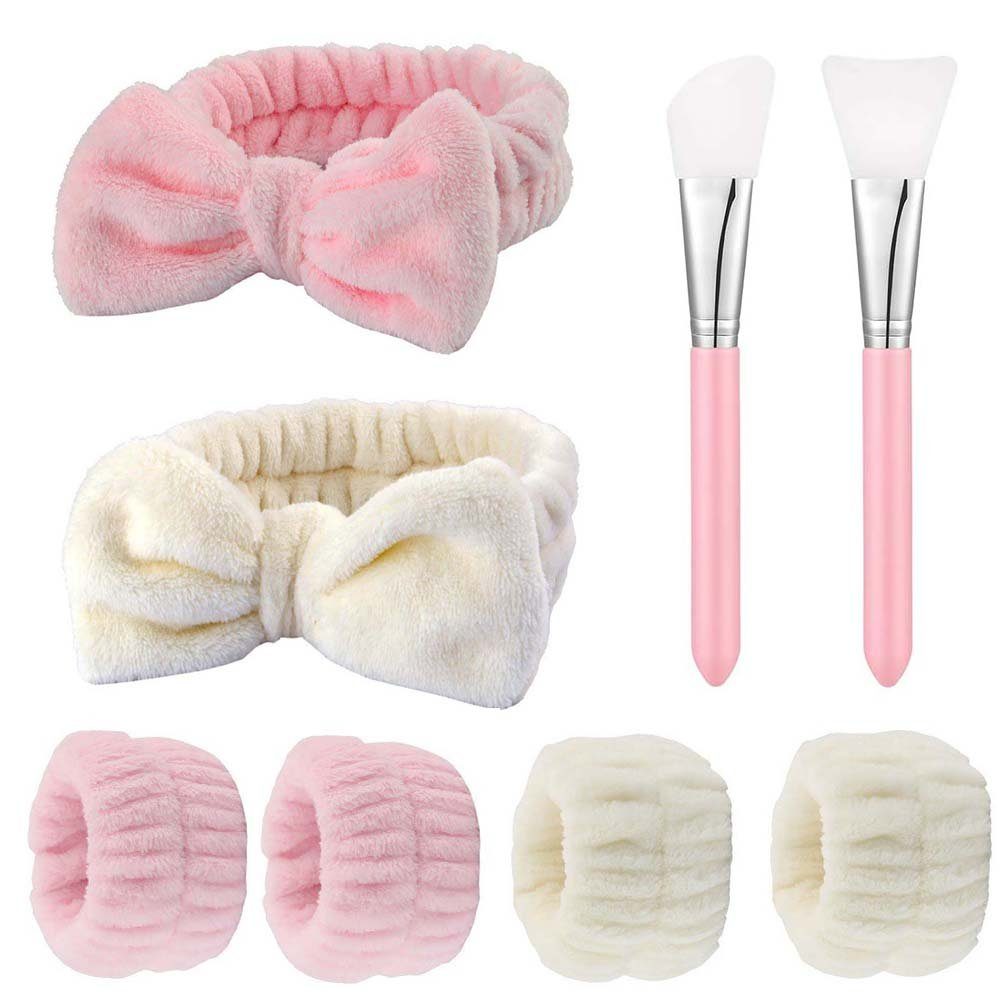 CTGtree -Set+Pink Silikonbürste*3 und Skincare, Drei Drei Make up -Set+rosa Milchweiß -Stück -Stück Haarband Handgelenk Haarband 8-tlg. Damen Waschband