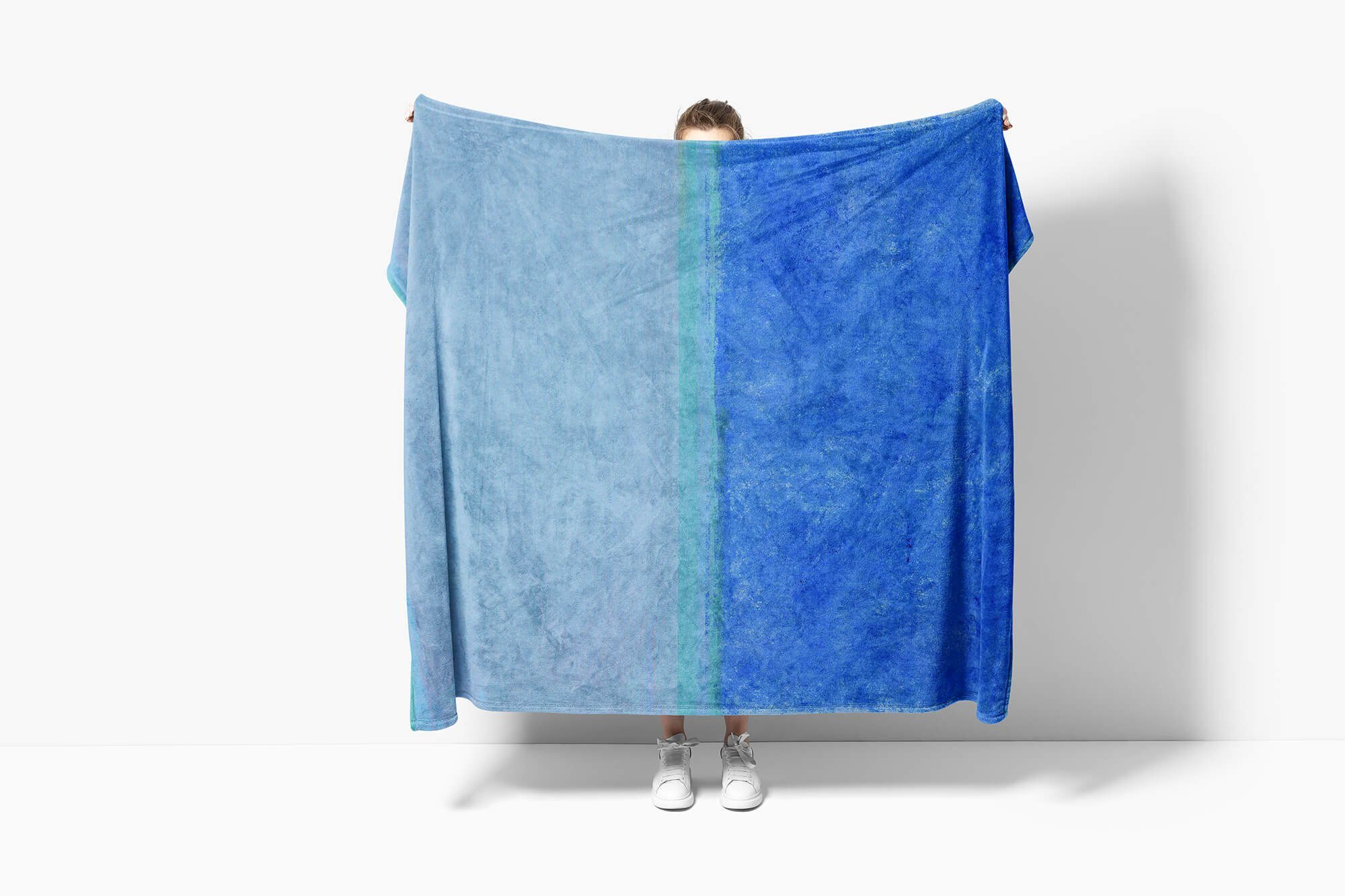 Strandhandtuch mit Abstrakt Handtücher Saunatuch Handtuch Sinus Kuscheldecke Fotomotiv Handtuch Blau (1-St), Struktur, Baumwolle-Polyester-Mix Art
