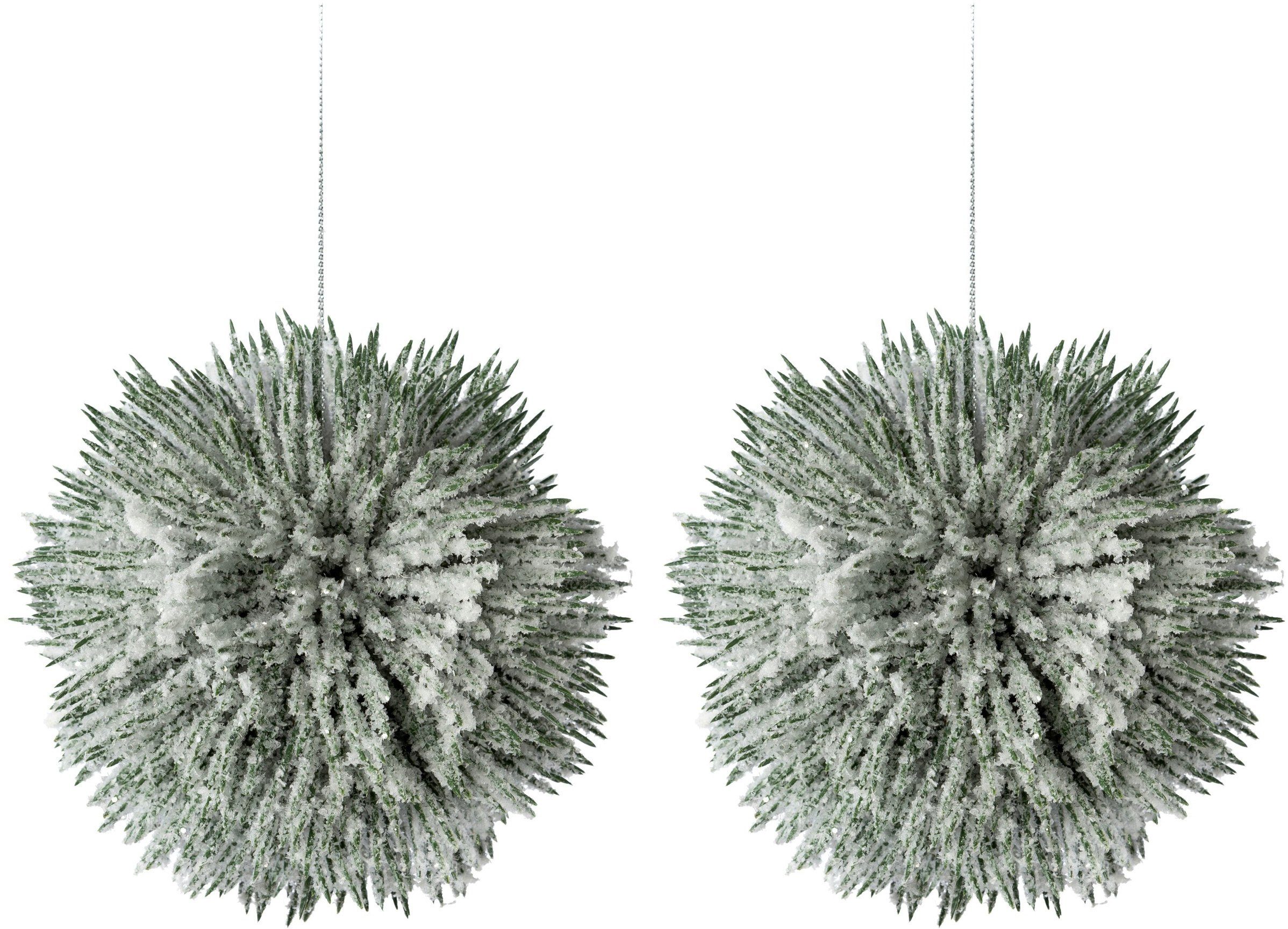 Winterliche Kunstpflanze Weihnachtsdeko Tanne, Creativ green, Höhe 14 cm, Kugel Ø 14 cm, mit künstlichem Schnee bedeckt, 2er-Set