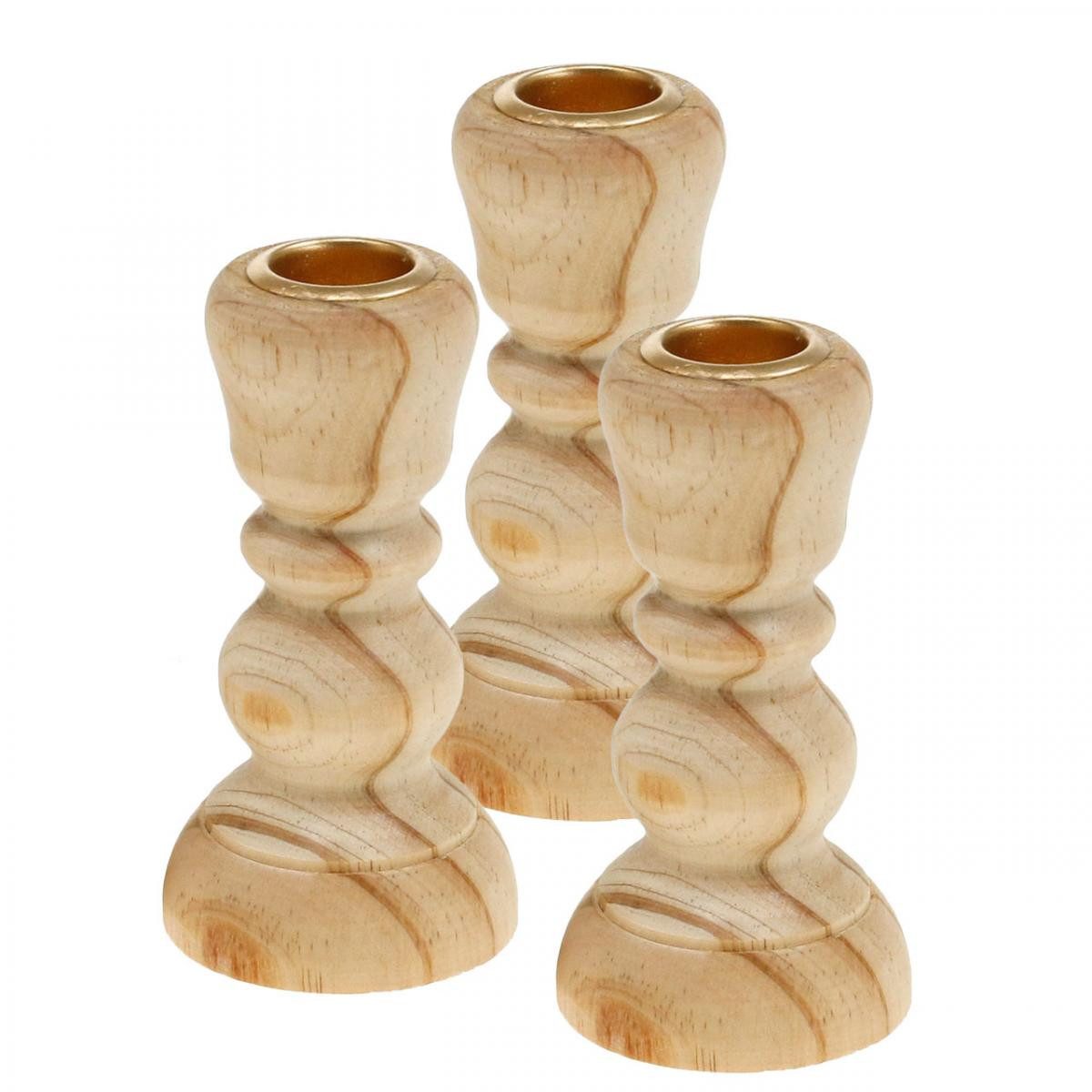 Kerzenhalter Kerzenhalter Holz Set 3 Stk Landhausstil gedrechselt H11cm Natur