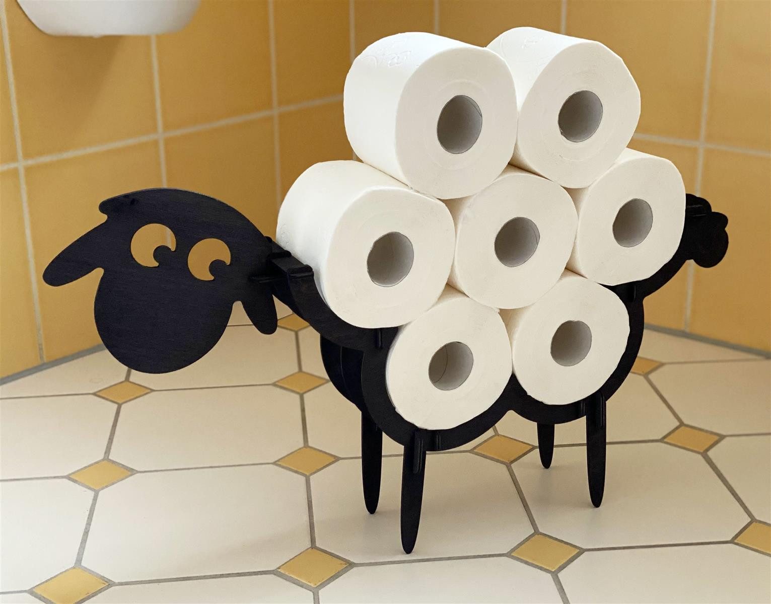 DanDiBo Toilettenpapierhalter Schwarz Holz Schaf WC Rollenhalter Klopapierhalter Freistehend, WC Papierhalter Toilettenrollenhalter – Bild 2 von 5