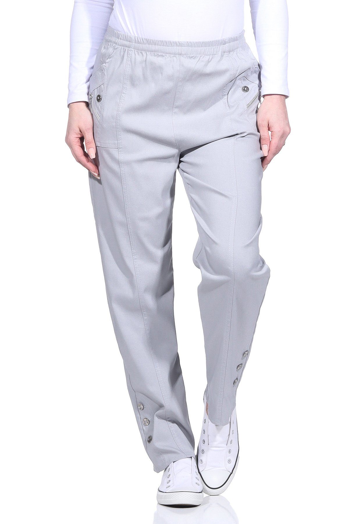 Silber Aurela Größen, mit Damen elastischer luftig Damenmode Basic Casual, in Sommerhose leichte Stretch Großen auch Bund, Schlupfhose Freizeithose