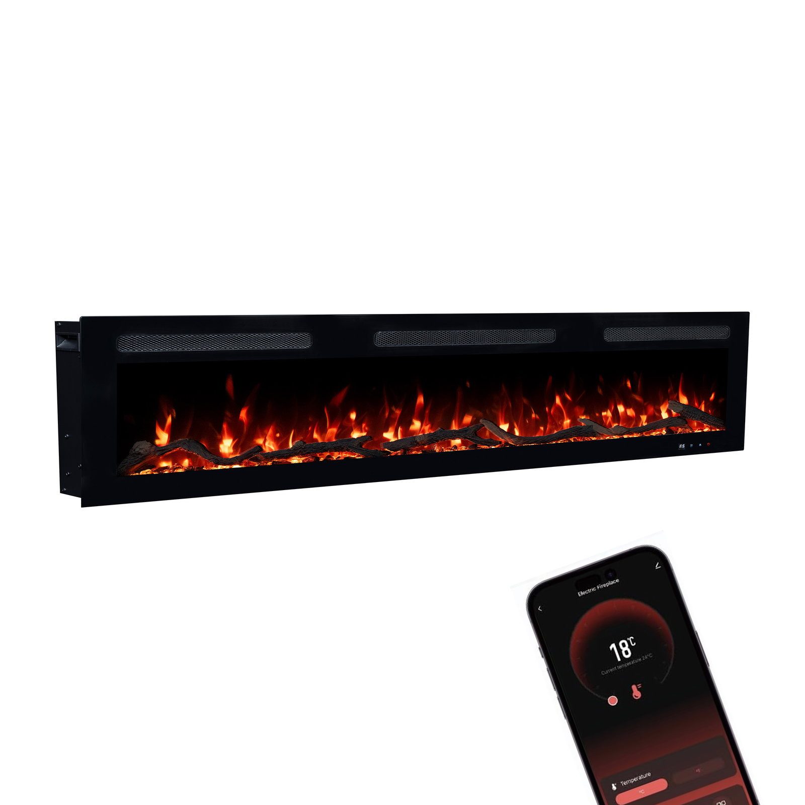 GLOW FIRE Elektrokamin Inside Wandkamin mit 3D Feuer und Heizung (Thermostat, 900- 1800 W), Elektrischer Stand-, Wand- oder Einbaukamin mit APP Steuerung, LED