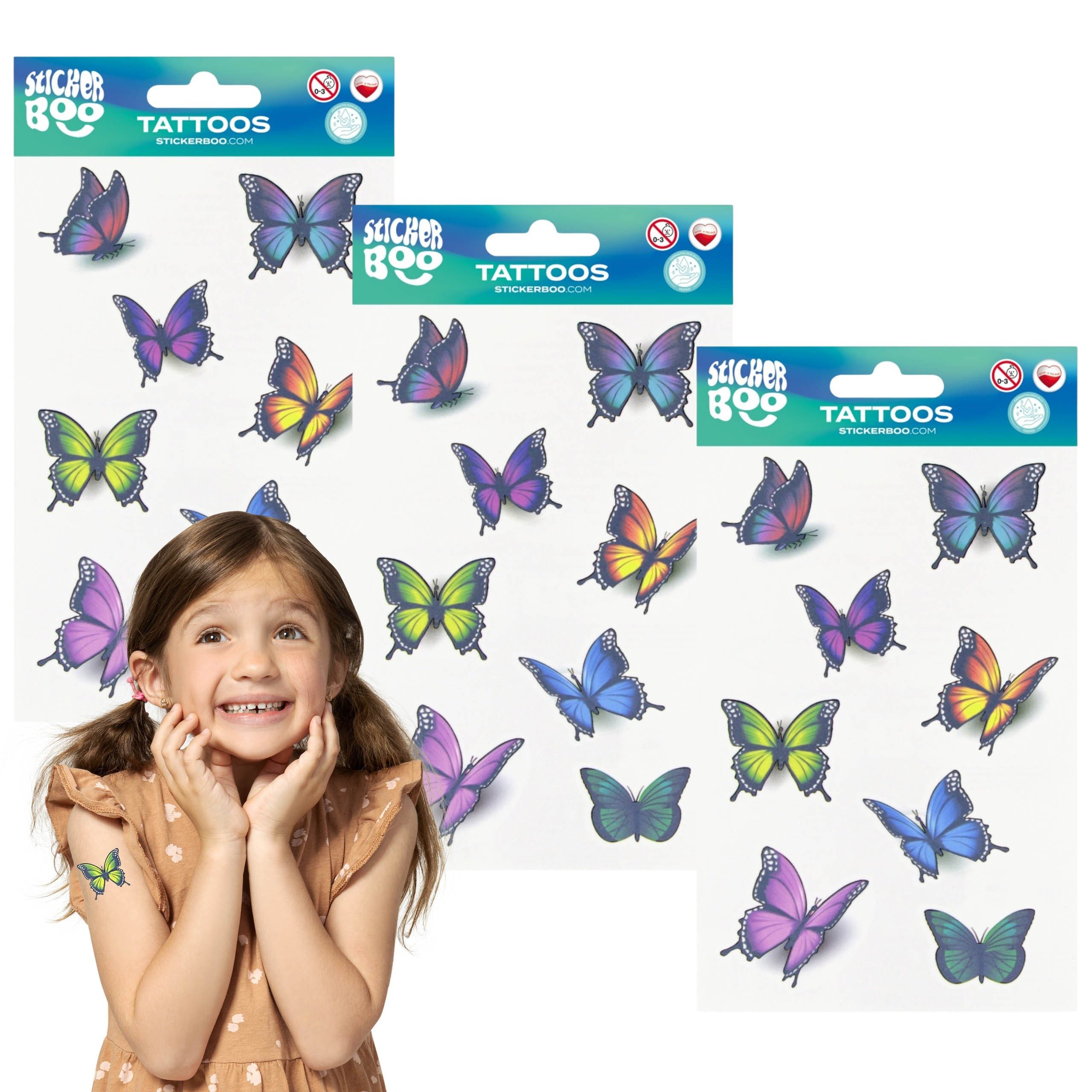 Sarcia.eu Stickerbuch Schmetterling Kinder-Tattoo-Set, abwaschbare Kinder-Tattoos x3