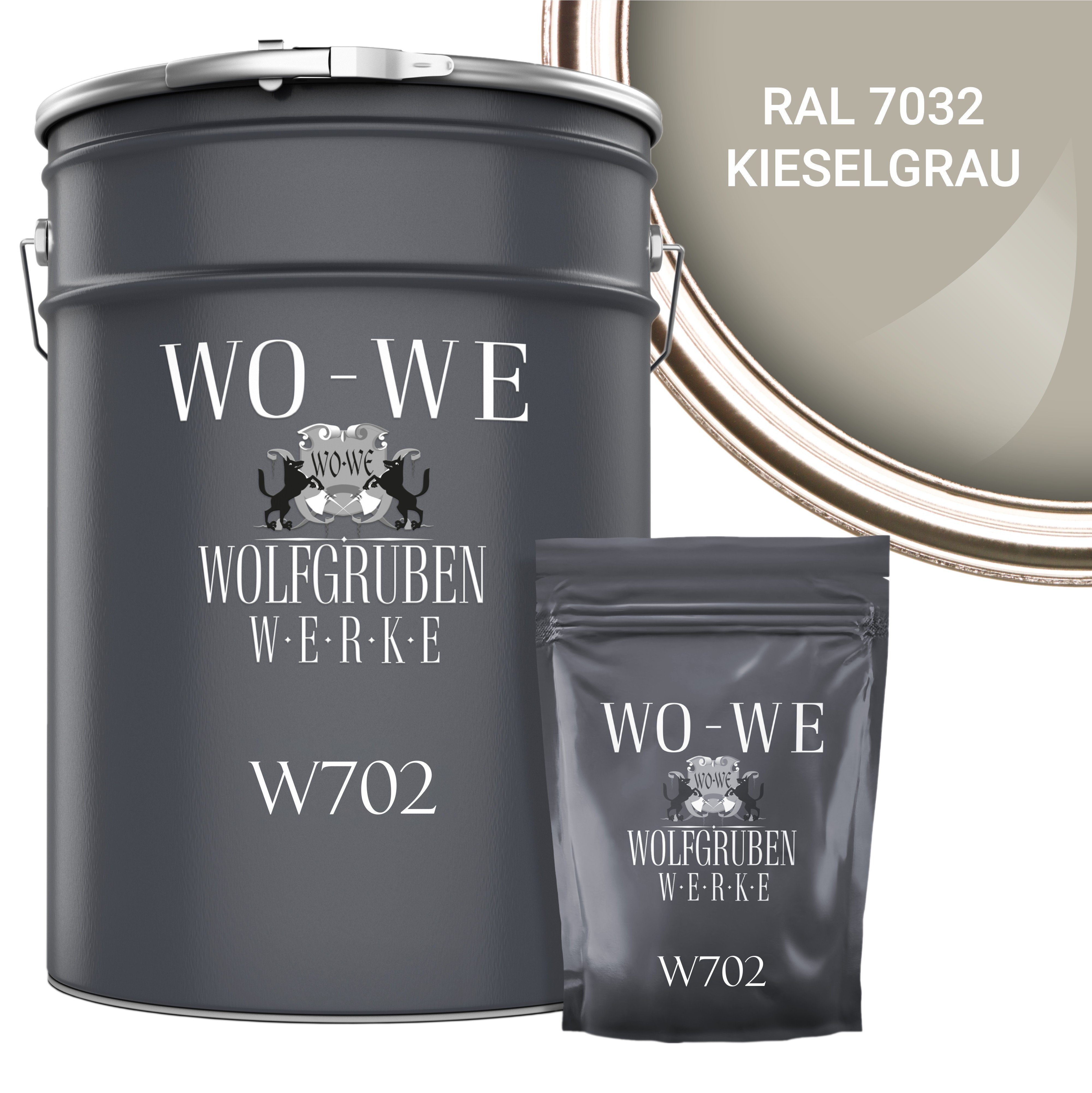 WO-WE Bodenversiegelung 2K W702, Epoxidharz 7032 Bodenbeschichtung Garagenfarbe Seidenglänzend, Kieselgrau RAL 2,5-20Kg