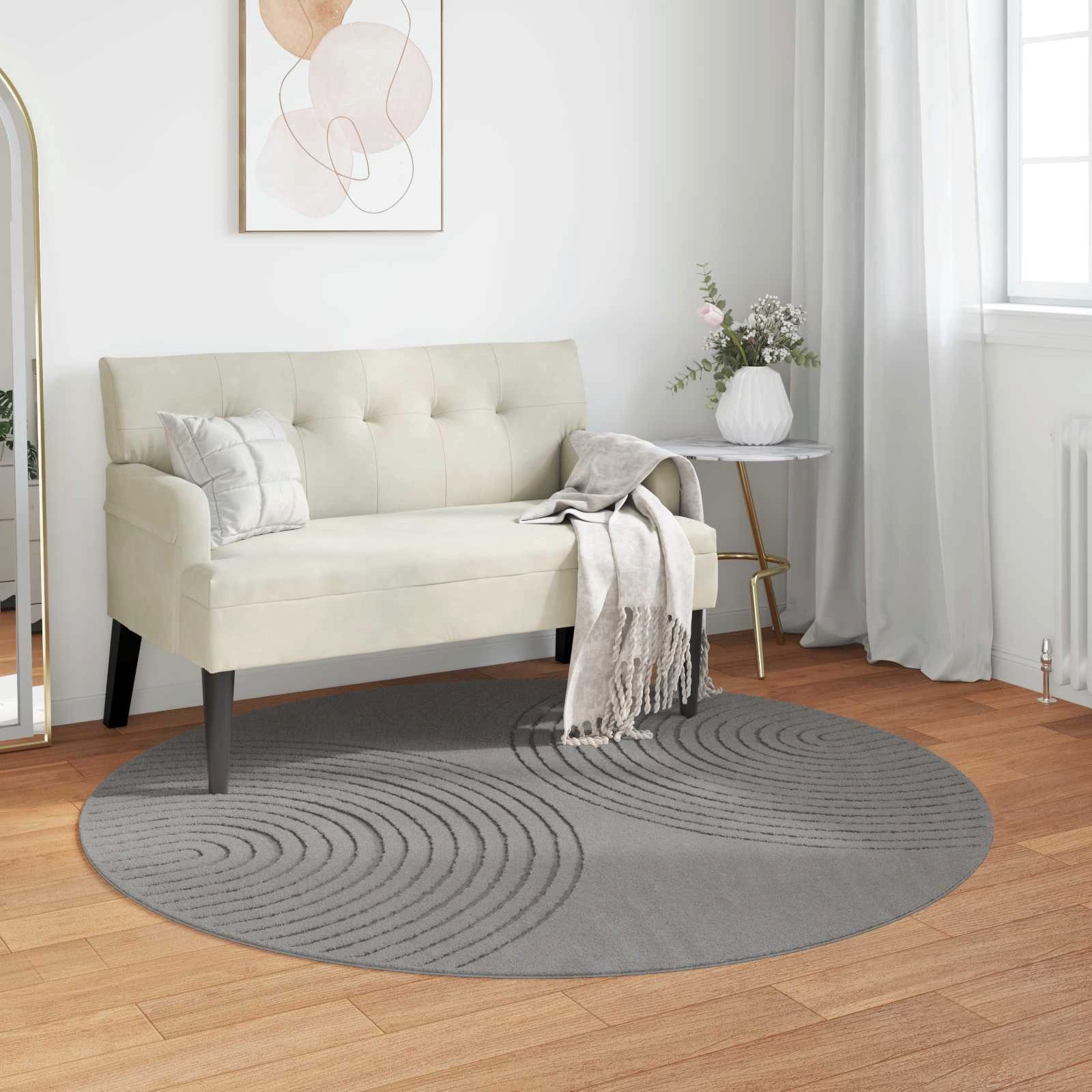 vidaXL Teppich Innenteppich GALATI Grau Ø 200 CM Polyester, Rund