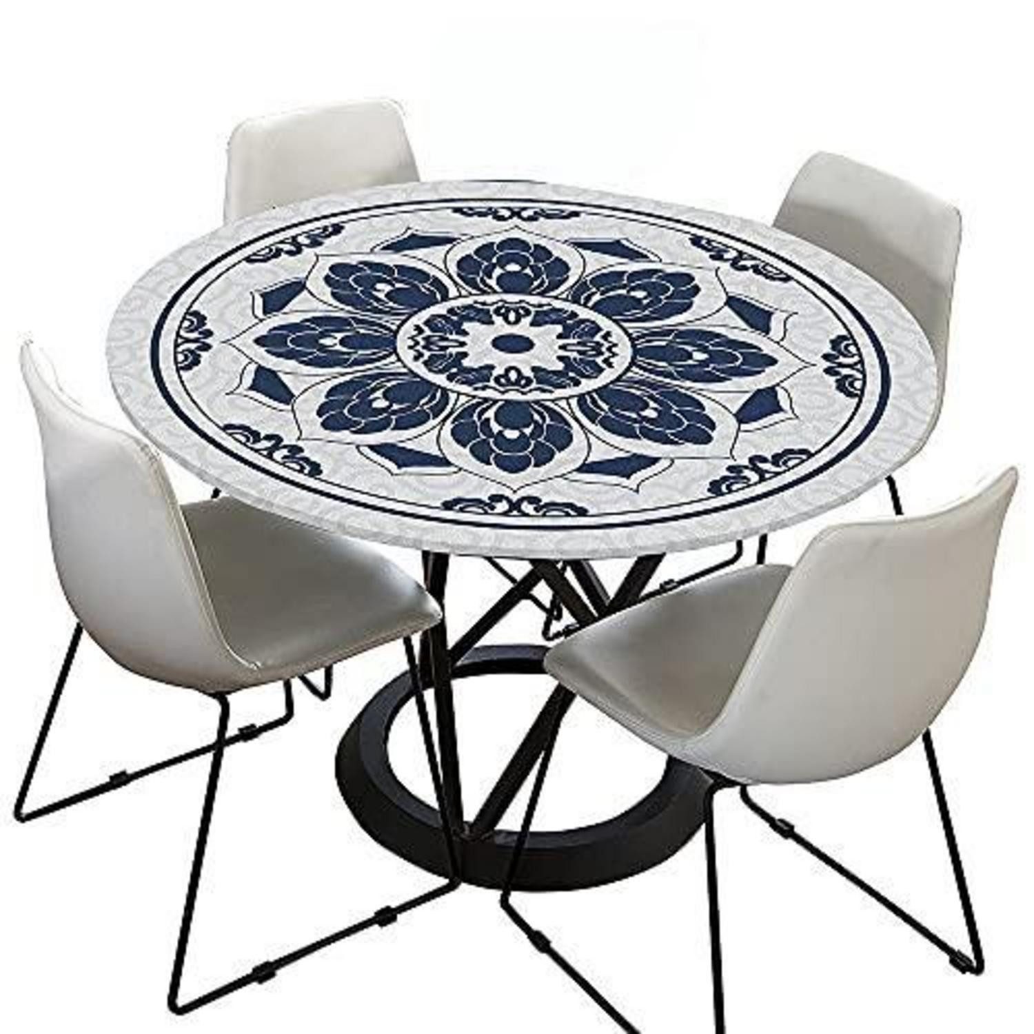 LuxusKollektion Gartentischdecke Tischdecke Outdoor Rund 150 cm Blau Weiss (1-tlg)