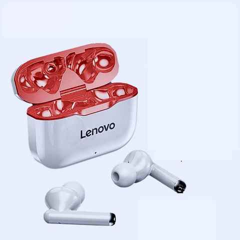 Lenovo LP1 mit Touch-Steuerung Bluetooth-Kopfhörer (True Wireless, Siri, Google Assistant, Bluetooth 5.0, Stereo-Ohrhörer 300 mAh Kopfhörer-Ladehülle - Weiß mit rotem Rand)