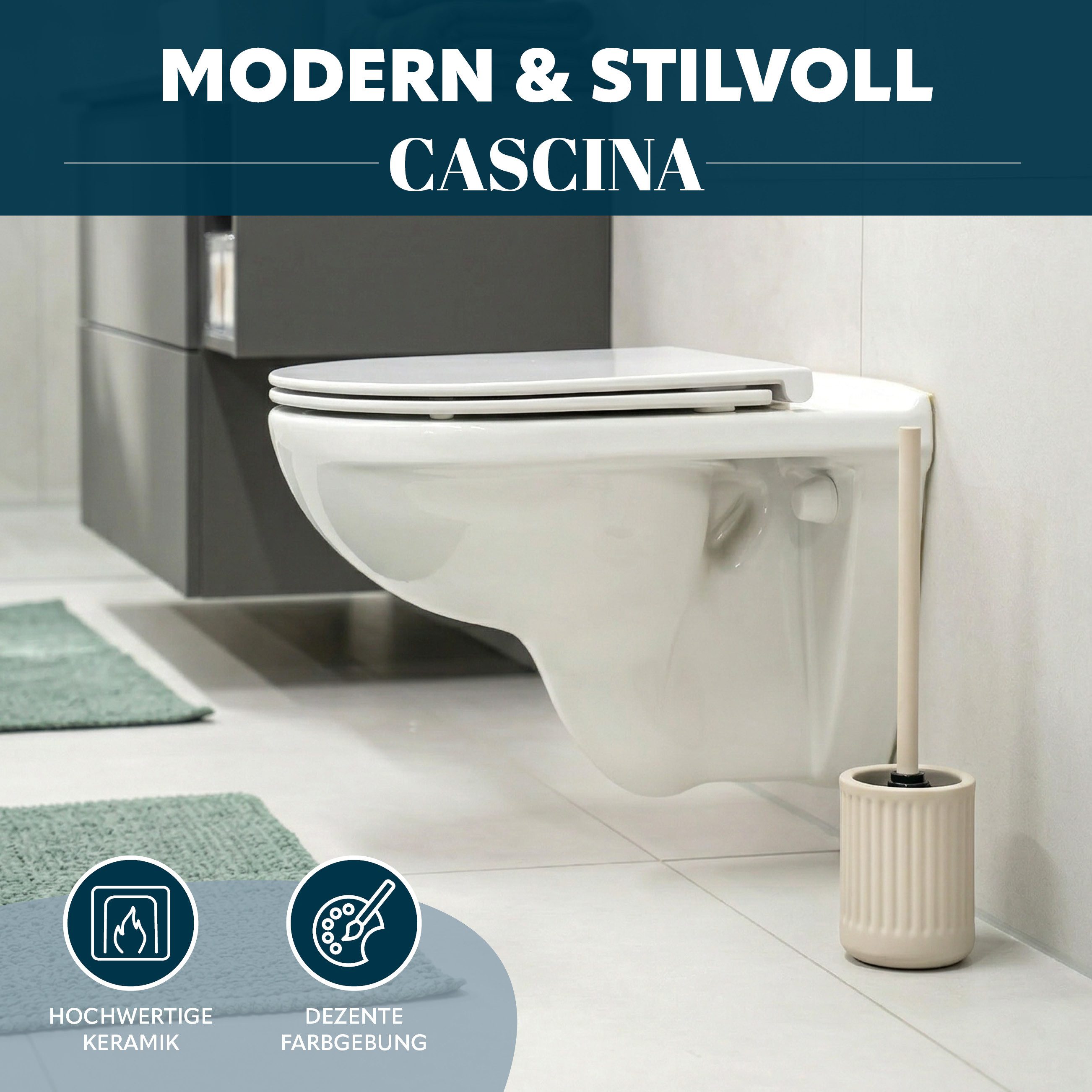 eluno WC-Garnitur CASCINA inkl. 1x Ersatzbürstenkopf, Keramik, (1-tlg), inkl. Ersatzbürstenkopf – Bild 2 von 5
