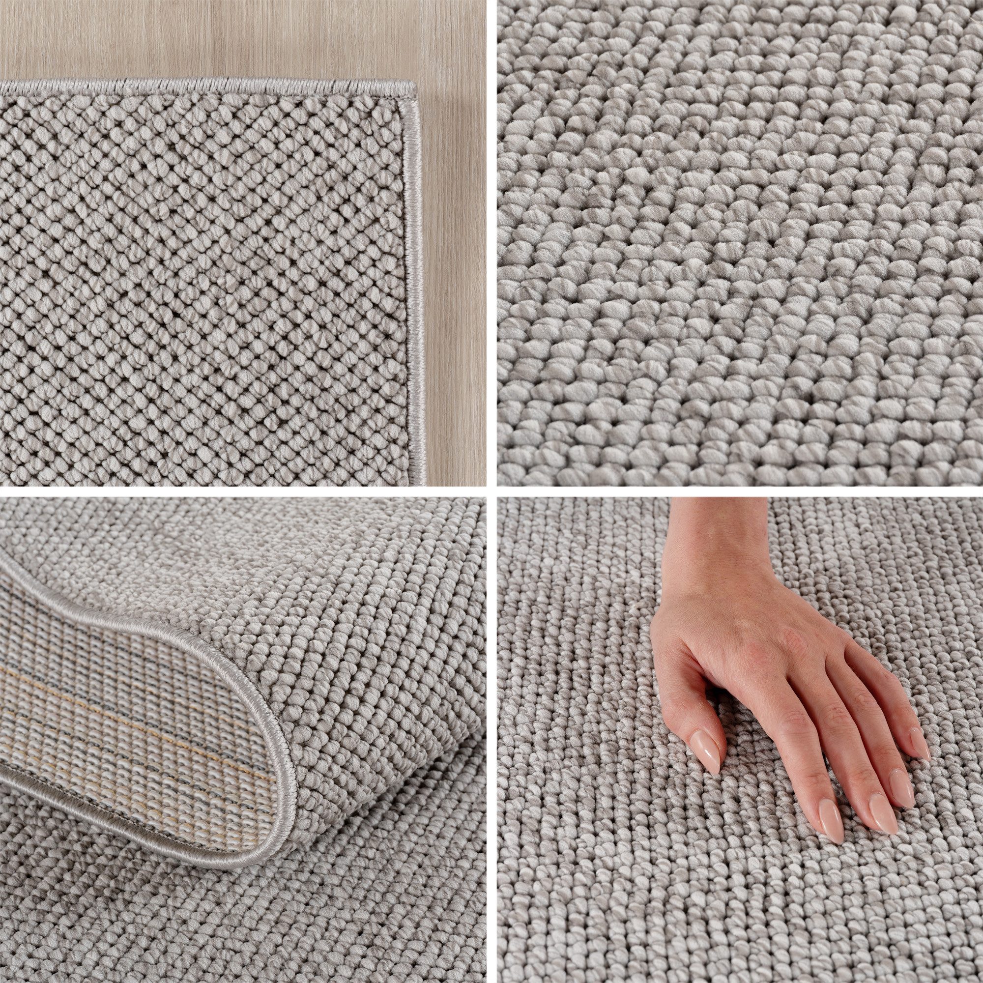 Teppium Teppich Unicolor - Einfarbig, Rechteckig, Höhe: 20 mm, Kurzflor Schlingen Teppich Grau Boucle-Loop Wohnzimmer Teppich