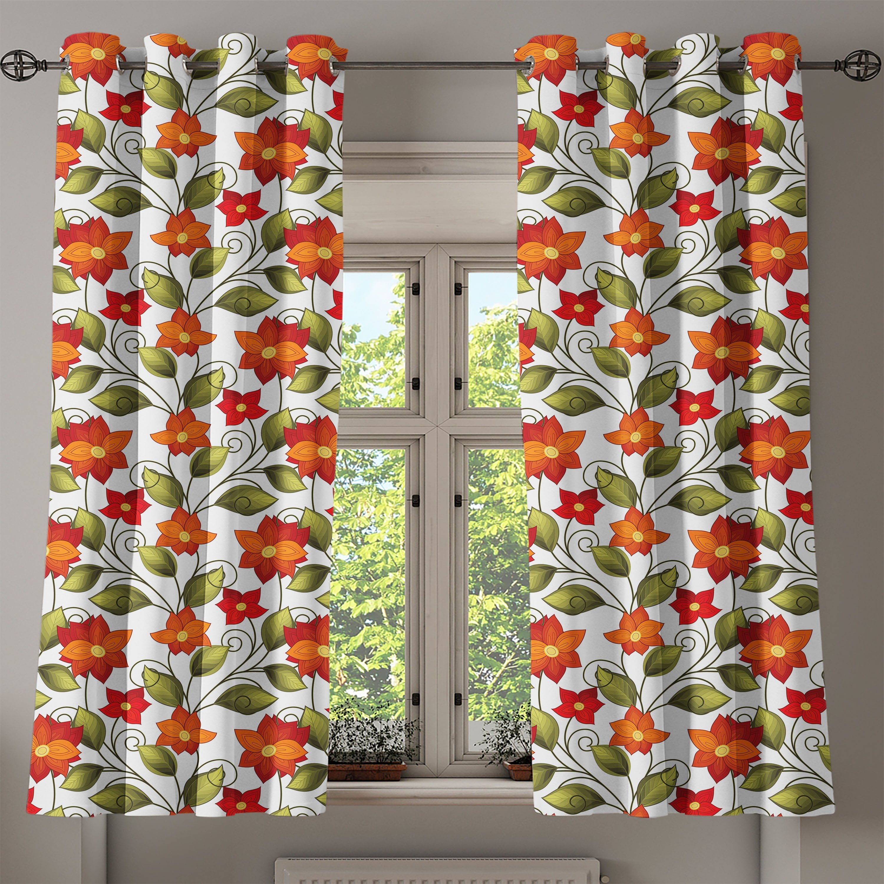 Lilien Wohnzimmer, Gardine Abakuhaus, Natur Schlafzimmer Blumen 2-Panel-Fenstervorhänge Dekorative Kräuter für Boho