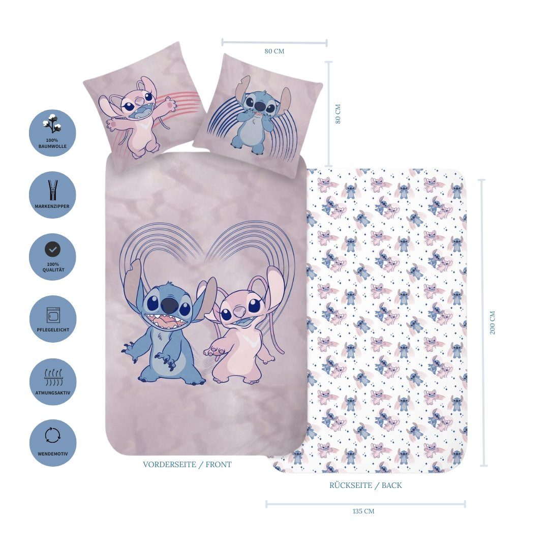 MTOnlinehandel Bettwäsche Lilo & Stitch 135x200 + 80x80 cm, 100 % Baumwolle günstig online kaufen
