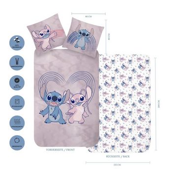 Bettwäsche Lilo & Stitch 135x200 + 80x80 cm, 100 % Baumwolle, MTOnlinehandel, Flanell, 2 teilig, Biber Disney's Kinderbettwäsche Teenagerbettwäsche