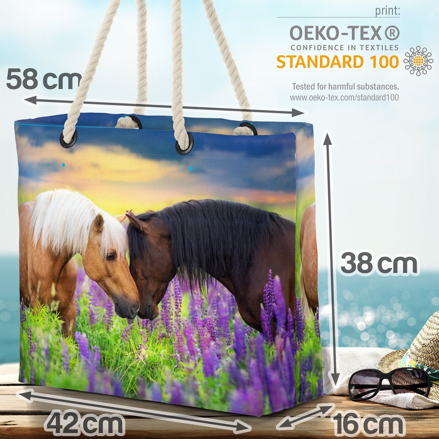 Spanien Strandtasche Bag Pferd Blumen Zucht (1-tlg), VOID Bauernhof Pferde Beach Hengst voltigieren Reiten