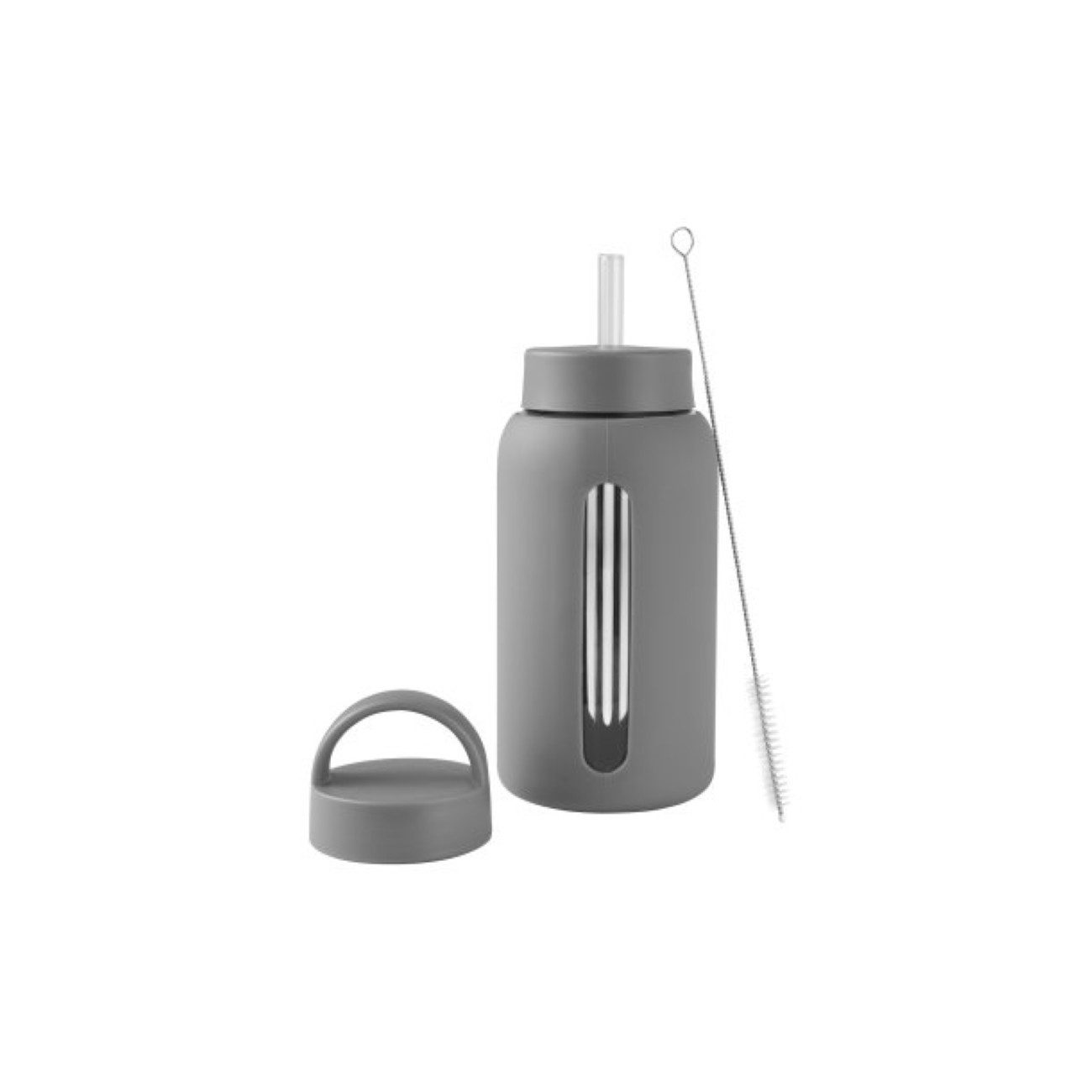 COFI 1453 Trinkflasche, aus Borosilikatglas 650 ml mit Strohhalm & Bürste