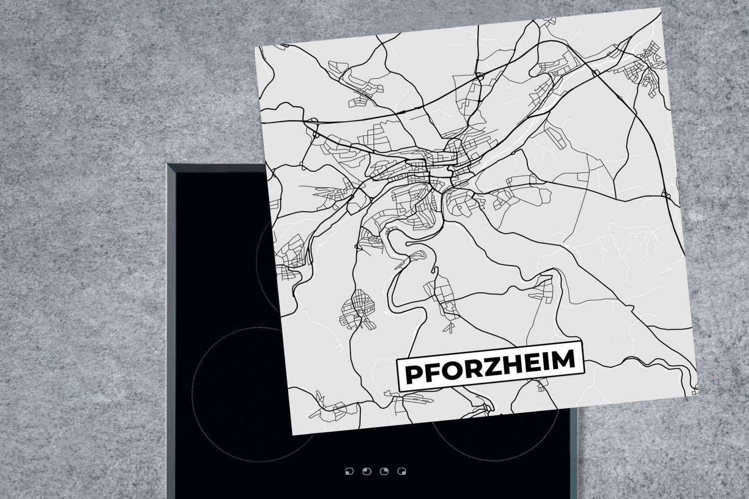 - - Karte, tlg), Vinyl, cm, küche (1 MuchoWow für - Stadtplan 78x78 Deutschland Ceranfeldabdeckung, Pforzheim Arbeitsplatte Herdblende-/Abdeckplatte