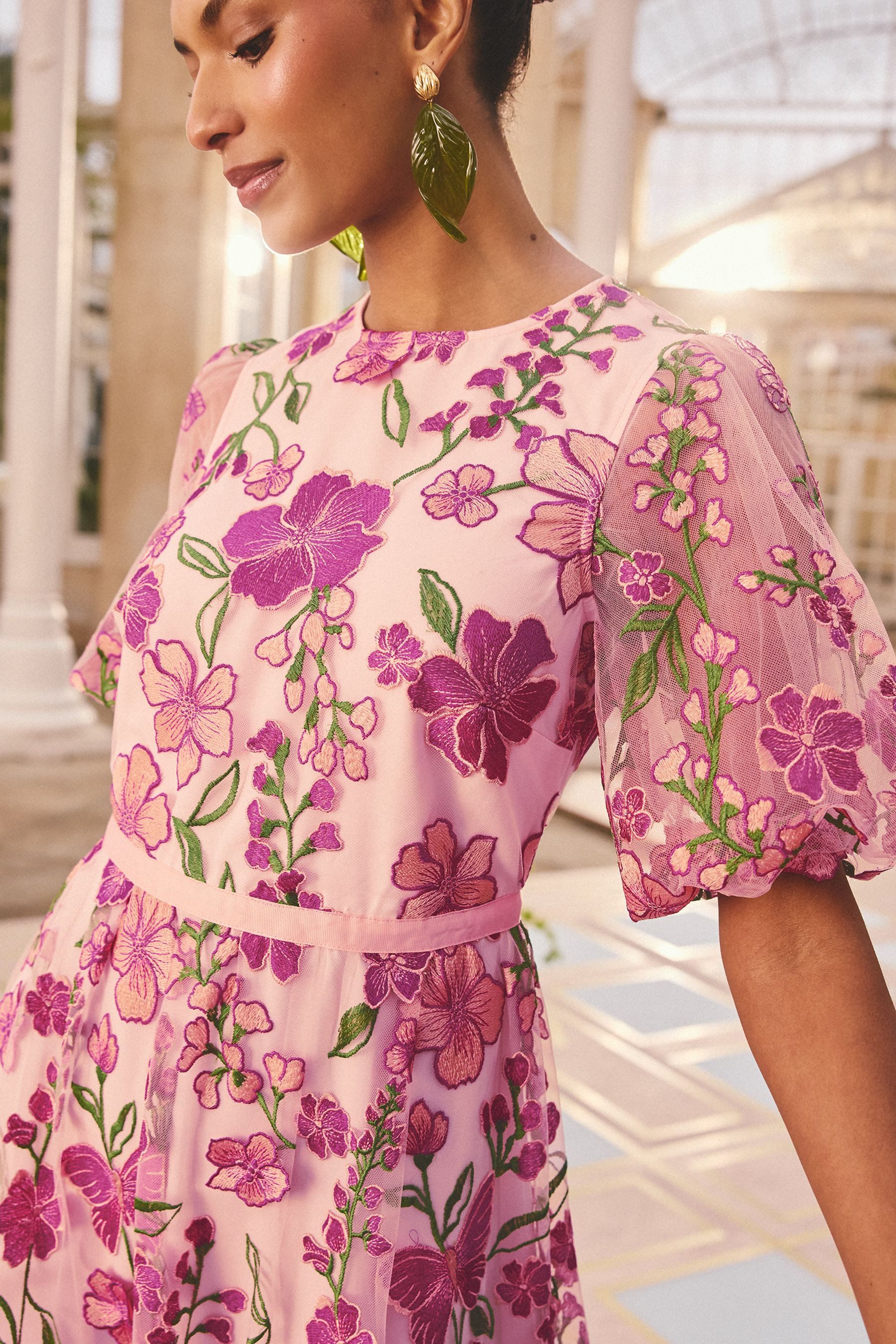 Love & Roses Midikleid Love & Roses Midikleid mit Puffärmeln, Regular (1-tlg)