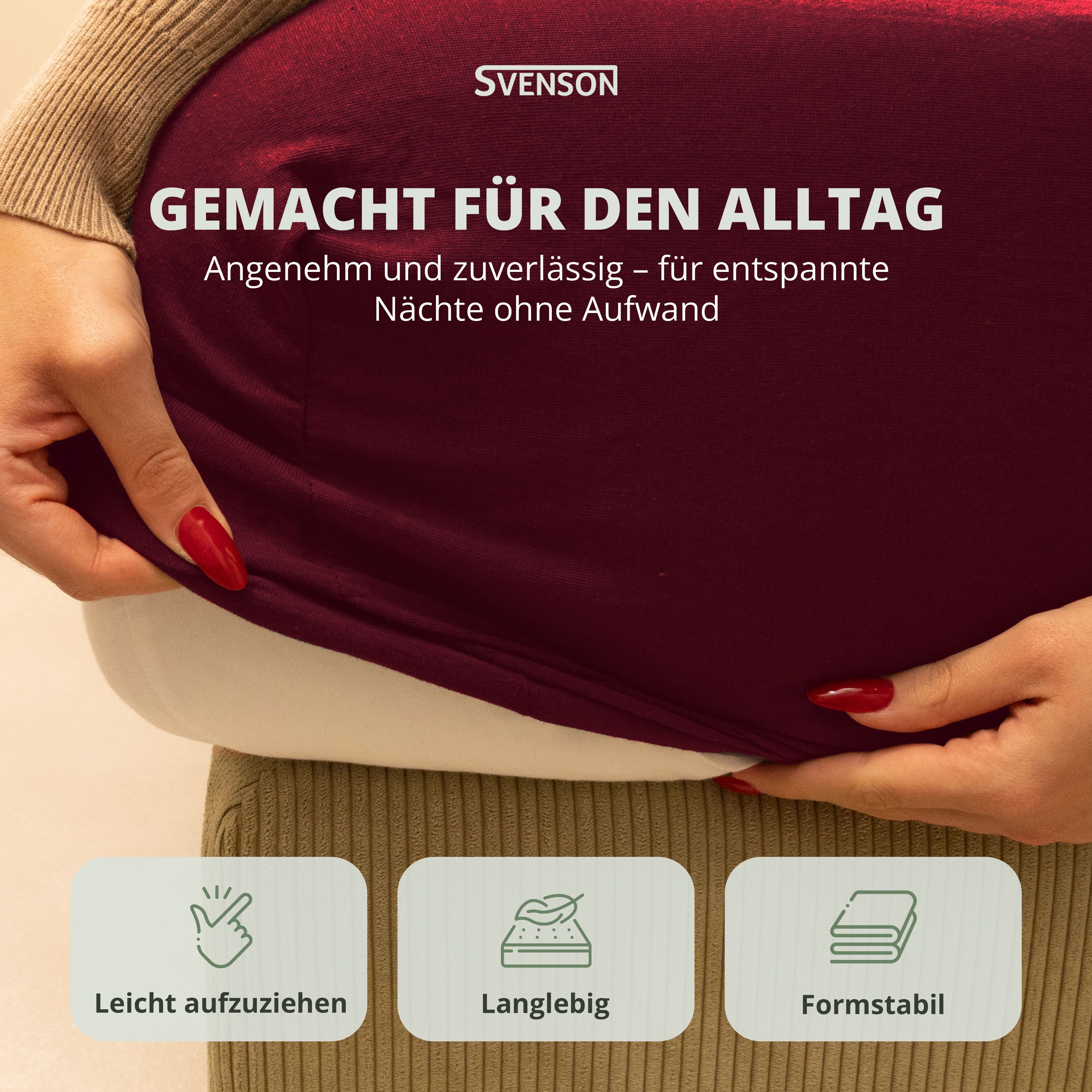 Svenson Spannbettlaken Svenson Jersey Spannbettlaken, 100% Baumwolle, Gummizug: rundum, (1 Stück), rot – Bild 5 von 5