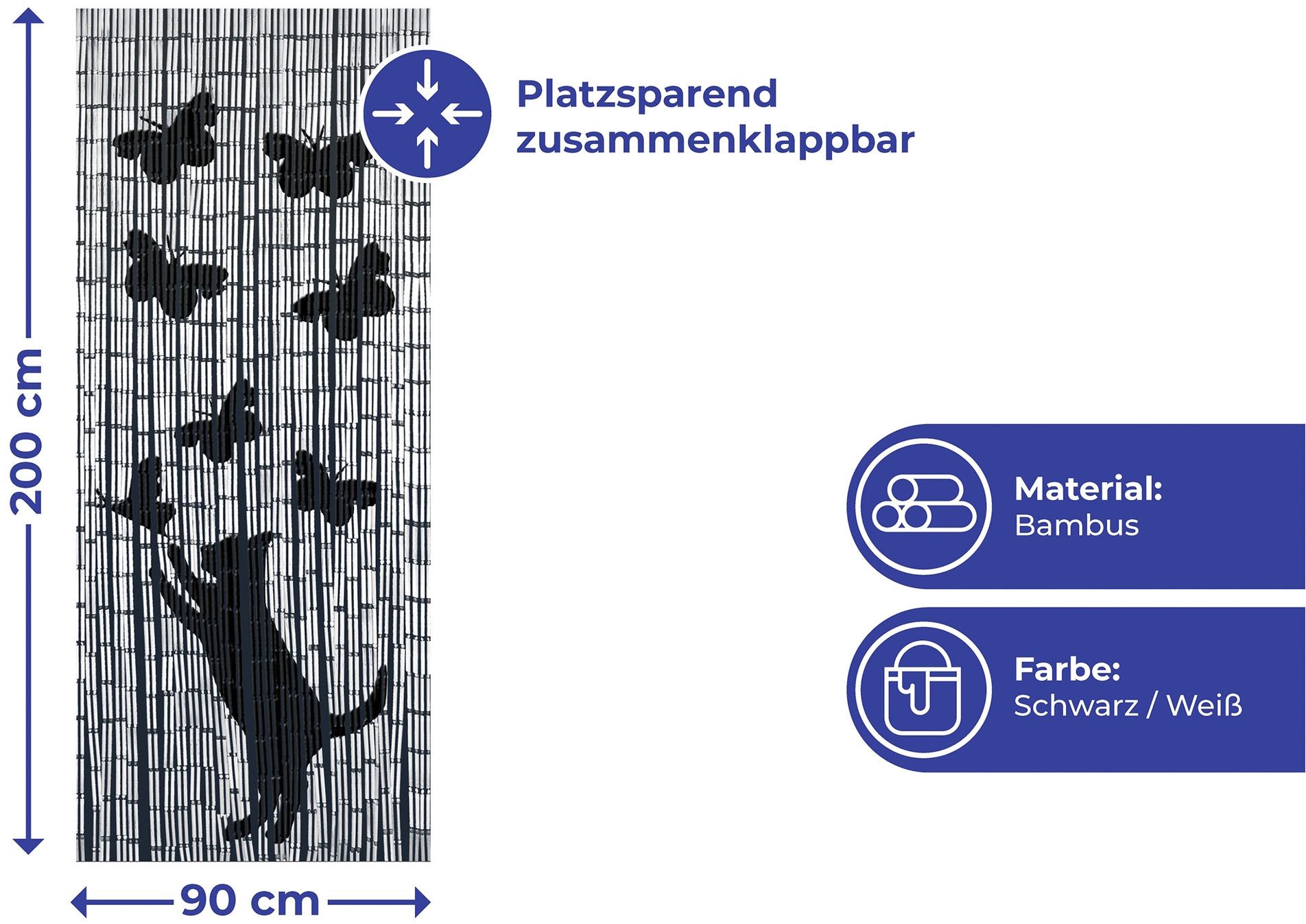 Maximex Türvorhang Modell Katze und Schmetterling (1 St), Hakenaufhängung, abdunkelnd, Insekten- und Sichtschutz aus Bambus, für Balkon oder Terrasse – Bild 4 von 4
