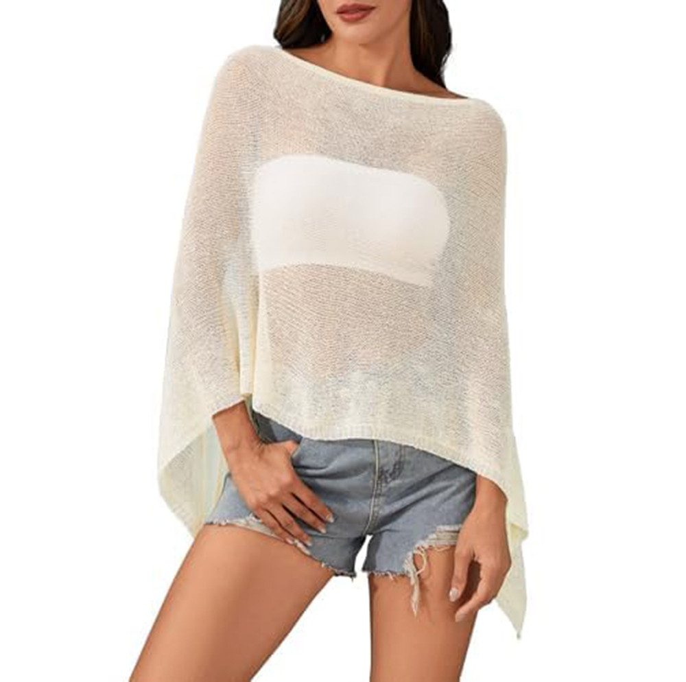 Zaewry Strandtop Luftiges Häkel-Outfit mit freien Schultern Gehäkeltes,Langarm Poncho & Strandponcho als Bade-Abdeckung für den Strand – Bild 3 von 5