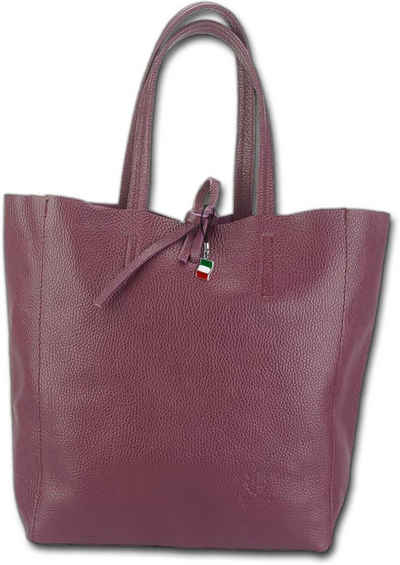 FLORENCE Shopper Florence Echtleder Schultertasche rot (Schultertasche, Schultertasche), Damen Tasche Echtleder rot, bordeaux, Made-In Italy