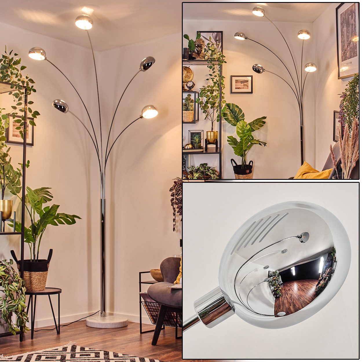 hofstein Stehlampe Stehlampe aus Metall in Weiß/Chromfarben im Retro/Vintag günstig online kaufen