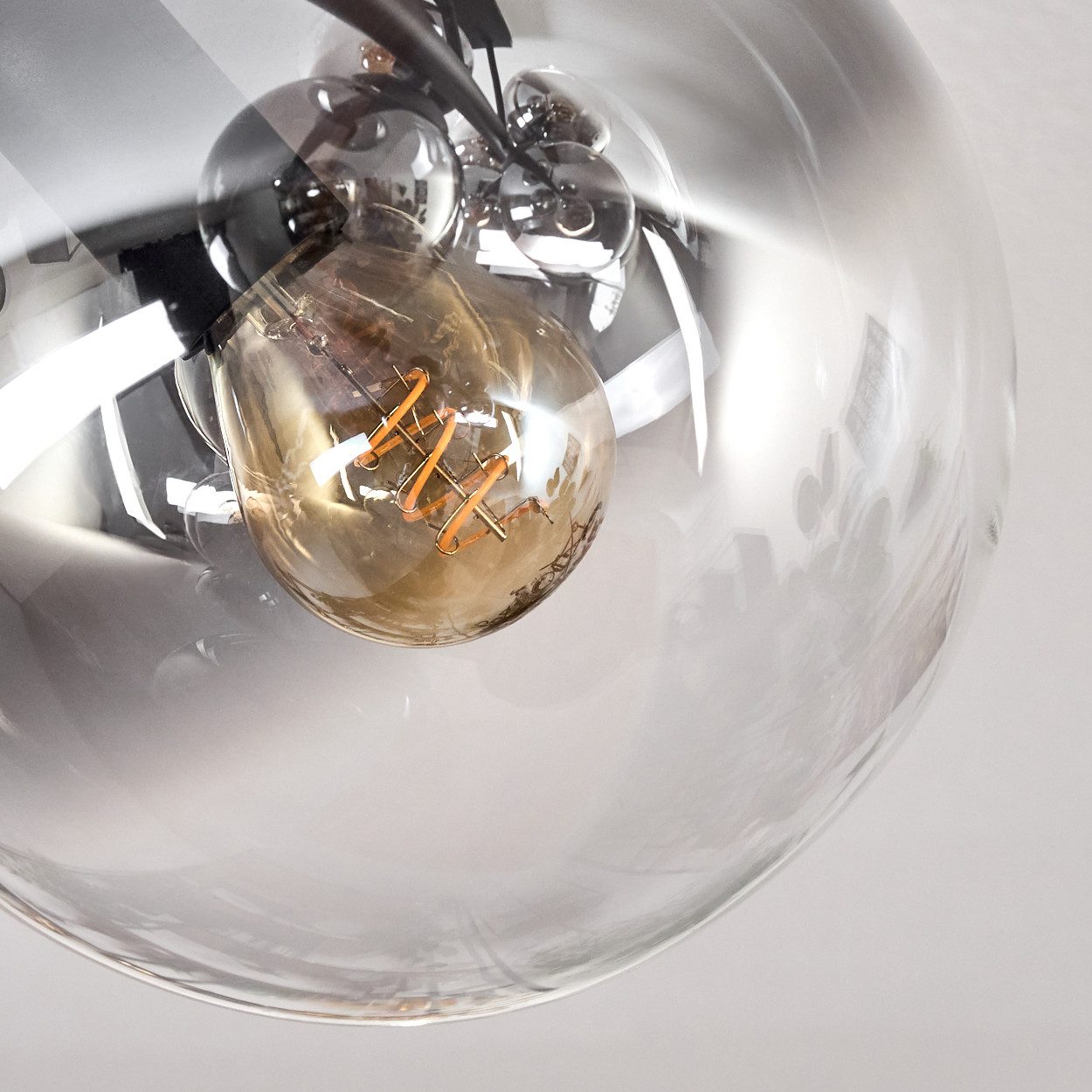 hofstein Deckenleuchte 10-flammige Deckenlampe aus Metall/Glas in Schwarz/Rauch/Klar, ohne Leuchtmittel, im Retro/Vintage-Design (Schirme Ø 15 cm), E14