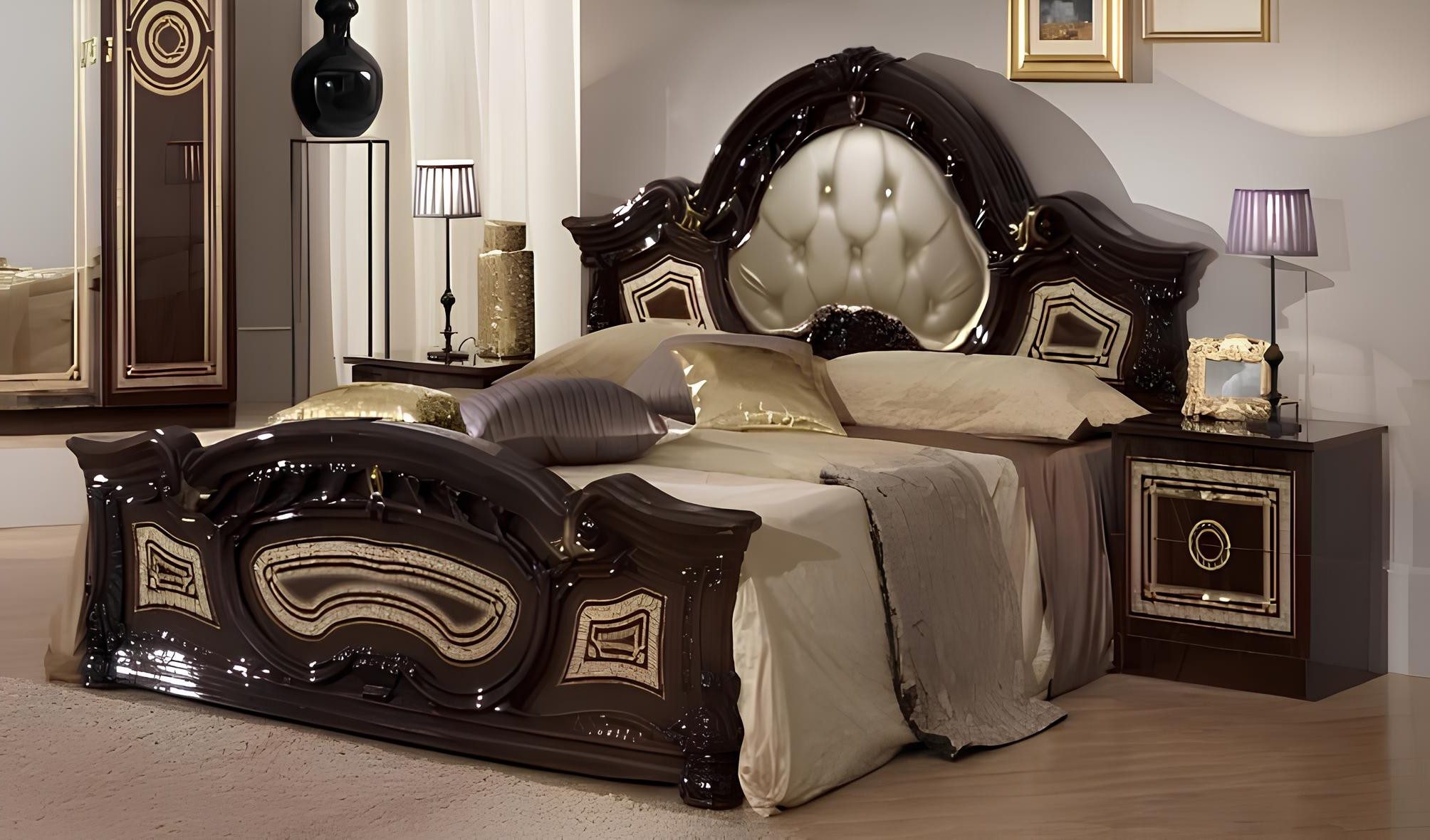 Xlmoebel Holzbett Chesterfield Polsterbett Doppelbett Big Designer Luxus Bett (Doppelbett), Made in Europa