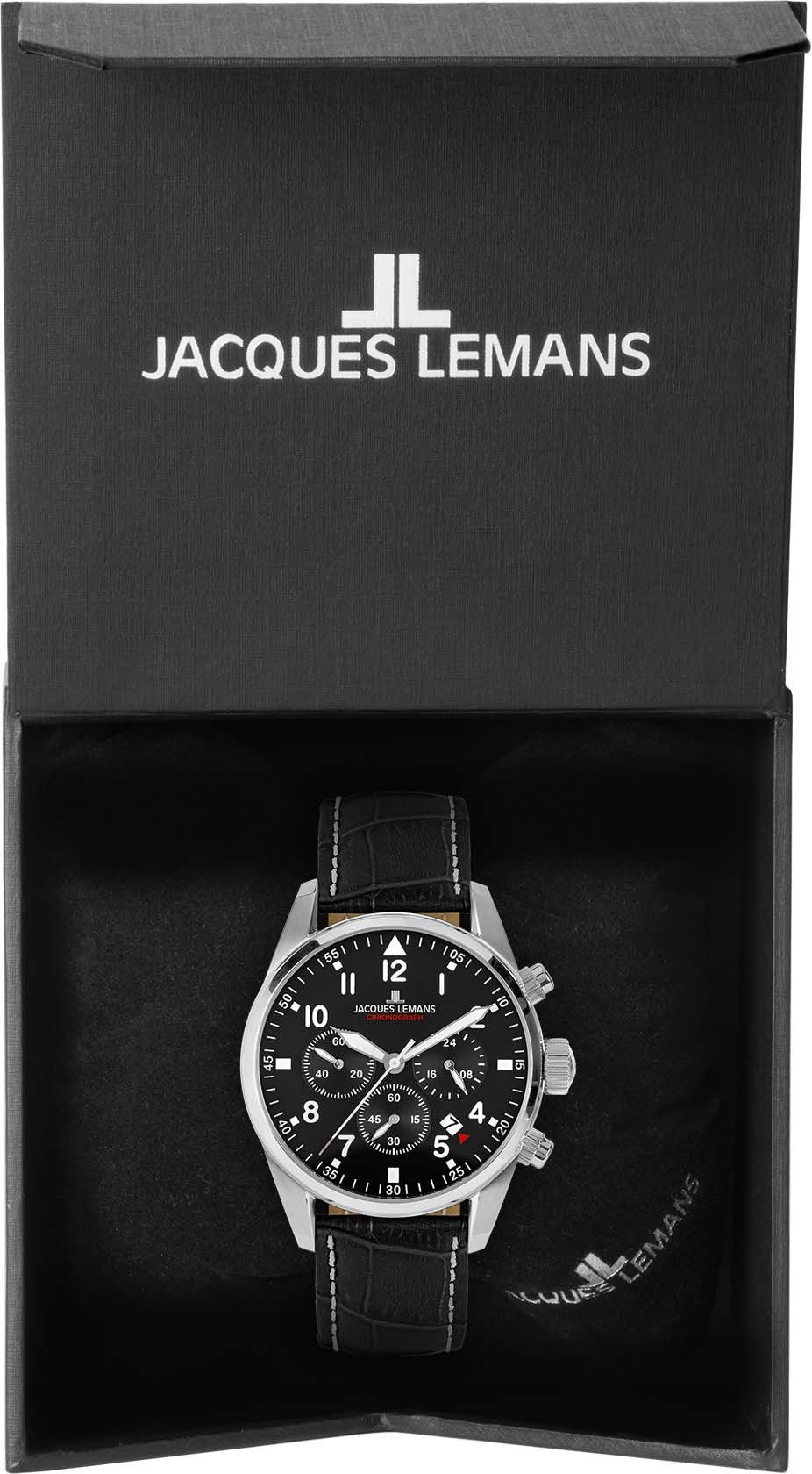 Jacques Lemans Chronograph Barcelona 42-2A, Quarzuhr, Armbanduhr, Herrenuhr, Datum, Stoppfunktion, Lederarmband