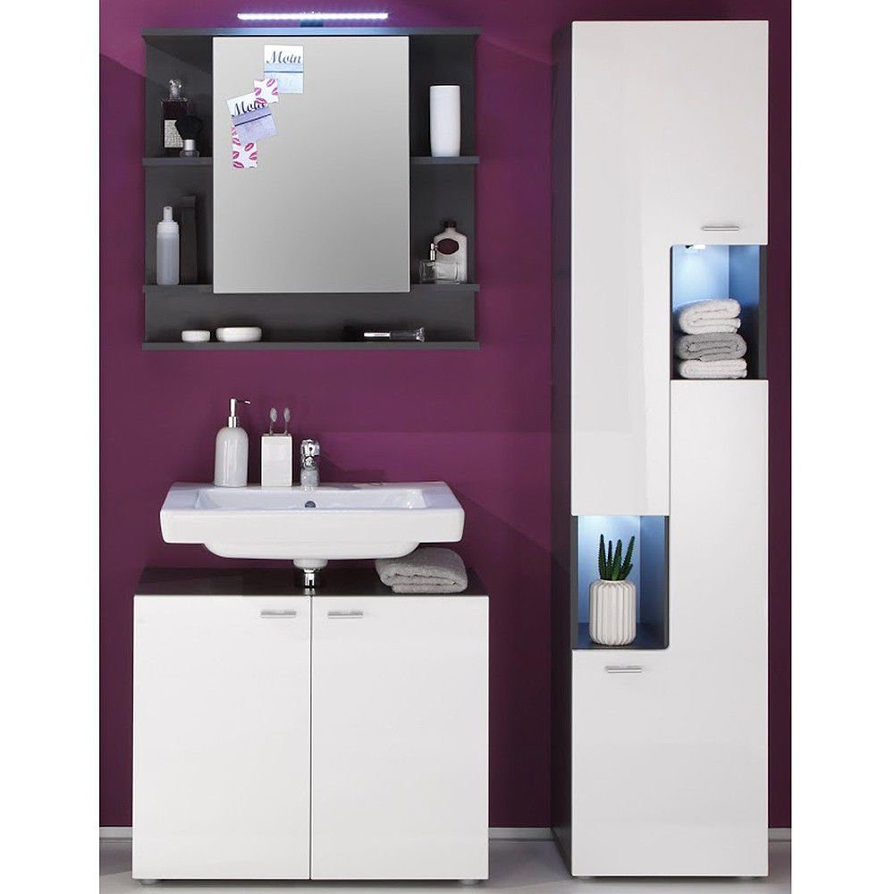 trendteam Badmöbel-Set Tetis, Badezimmermöbel Hochschrank Waschbeckenunterschrank Spiegelschrank