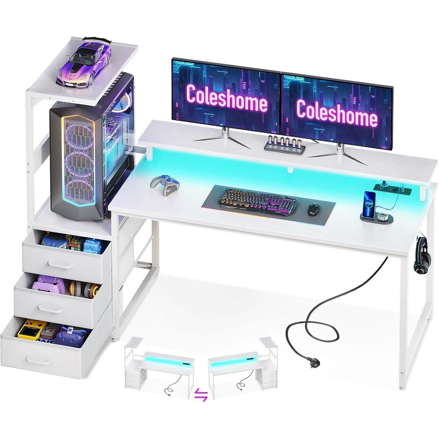 LuxusKollektion Gamingtisch Gaming Tisch LED-Beleuchtung Steckdose Schublad günstig online kaufen